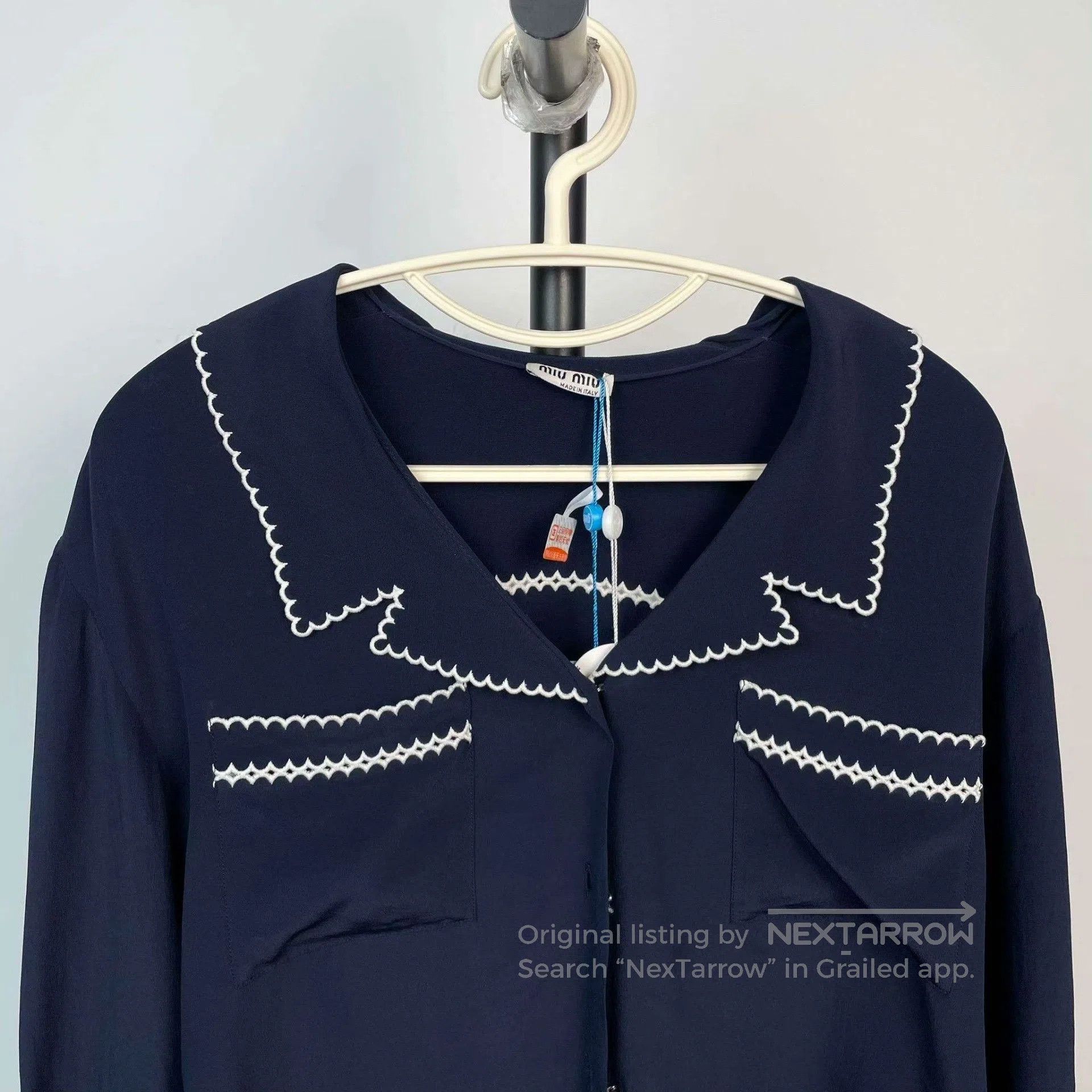Miu Miu Miu Miu Dark Blue Silk Shirt. Size M / US 6-8 / IT 42-44 - 9 Thumbnail