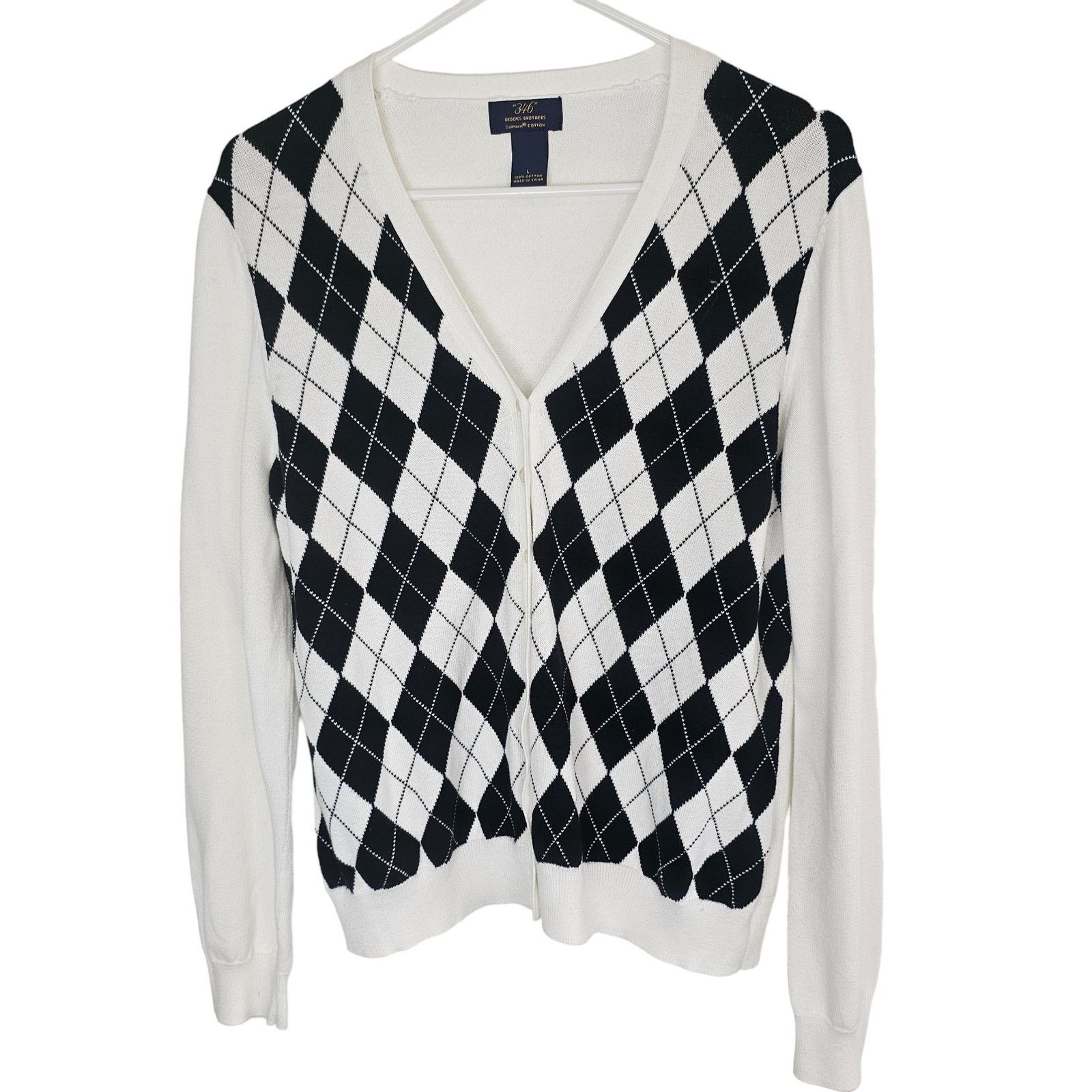 Brooks Brothers Brooks Brothers 346 Womens Argyle Cardigan Sweater Size L Size L / US 10 / IT 46 - 1 Thumbnail