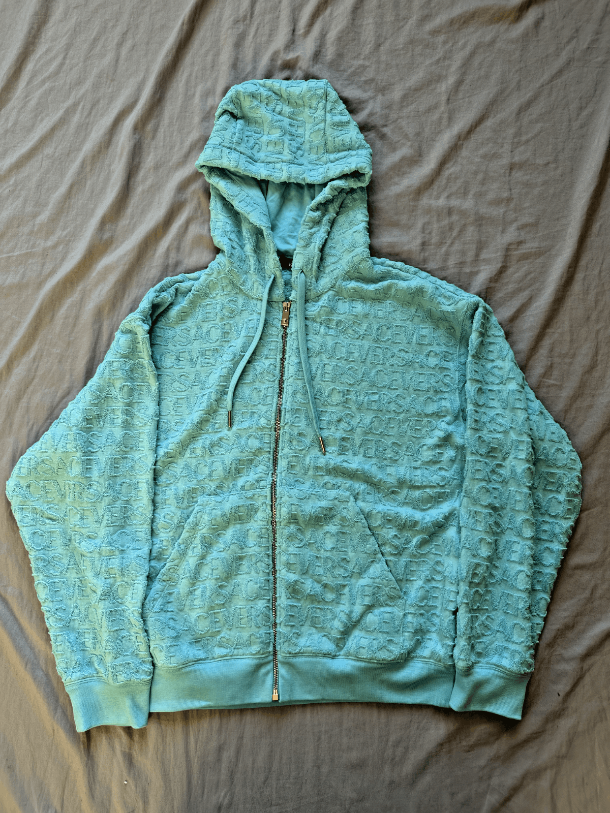 Versace Versace Allover Towel Hoodie Full Zip In Light Blue Retail Size M / US 6-8 / IT 42-44 - 1 Thumbnail