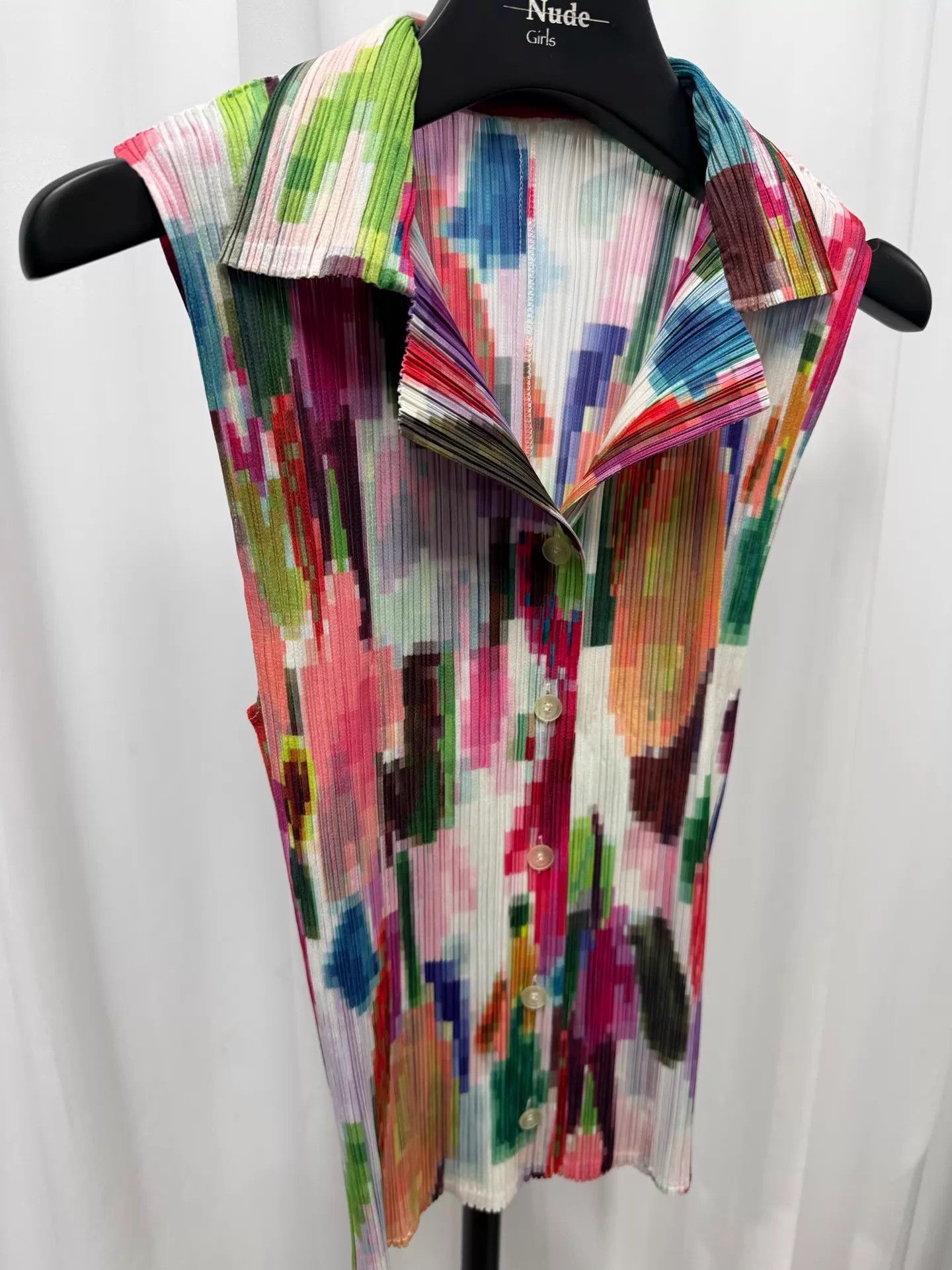 Issey Miyake PP Issey Miyake Color Mosaic Pleated Sleeveless Shirt Size L / US 10 / IT 46 - 2 Thumbnail