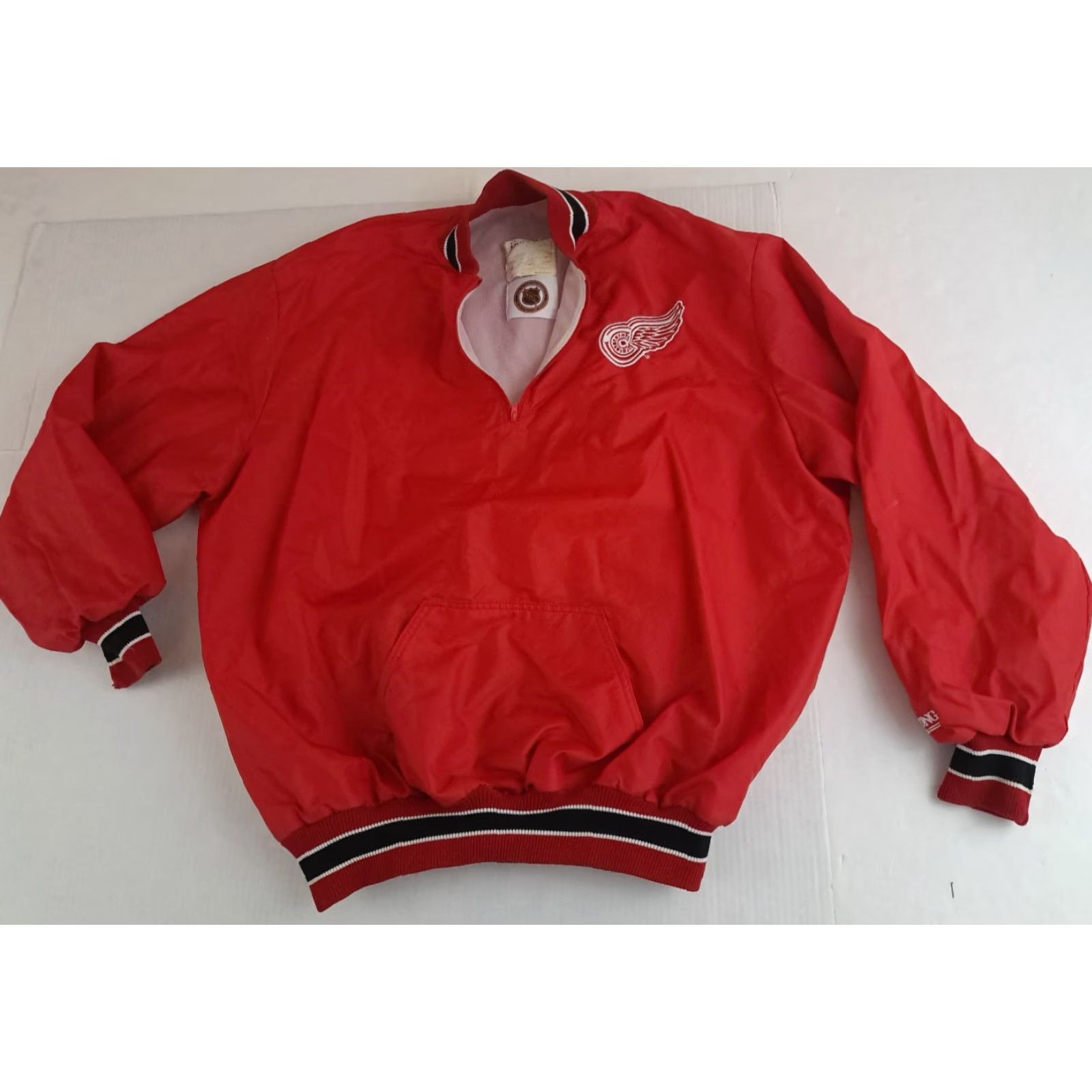 Red Wing VINTAGE DeLong Detroit Red Wings 1/4 Zip Pullover Lined Bomber Jacket USA Mens LG Red Size US L / EU 52-54 / 3 - 5 Thumbnail
