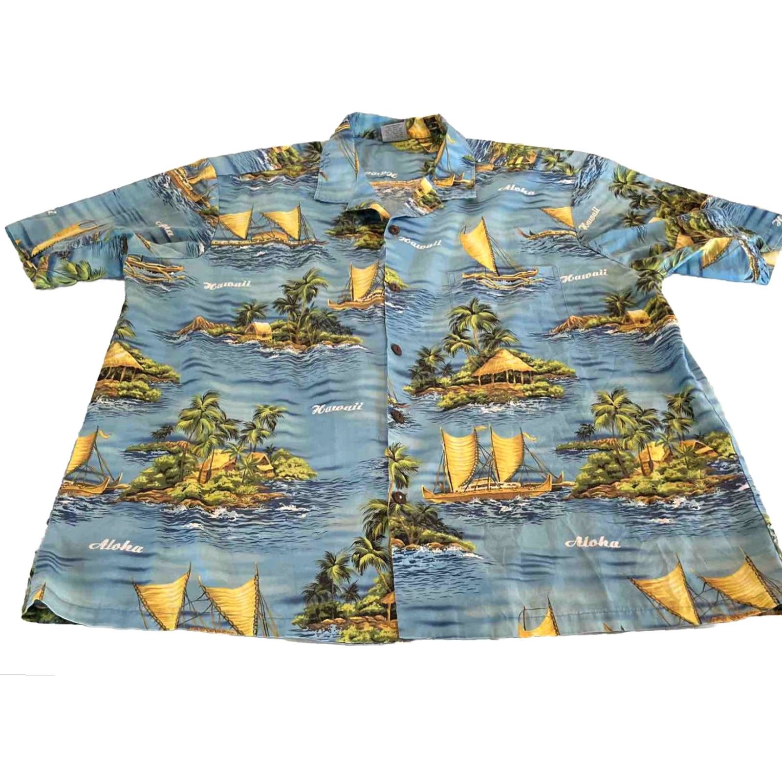 Vintage Royal Creations Hawaiian Shirt Mens 3XL Outriggers Island Blue Made in Hawaii Size US XXL / EU 58 / 5 - 2 Thumbnail