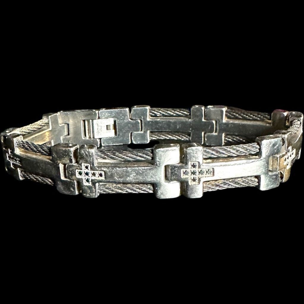 Other STAINLESS STEEL Silver Black Cubic Zirconia Cross Religious Size ONE SIZE - 1 Thumbnail