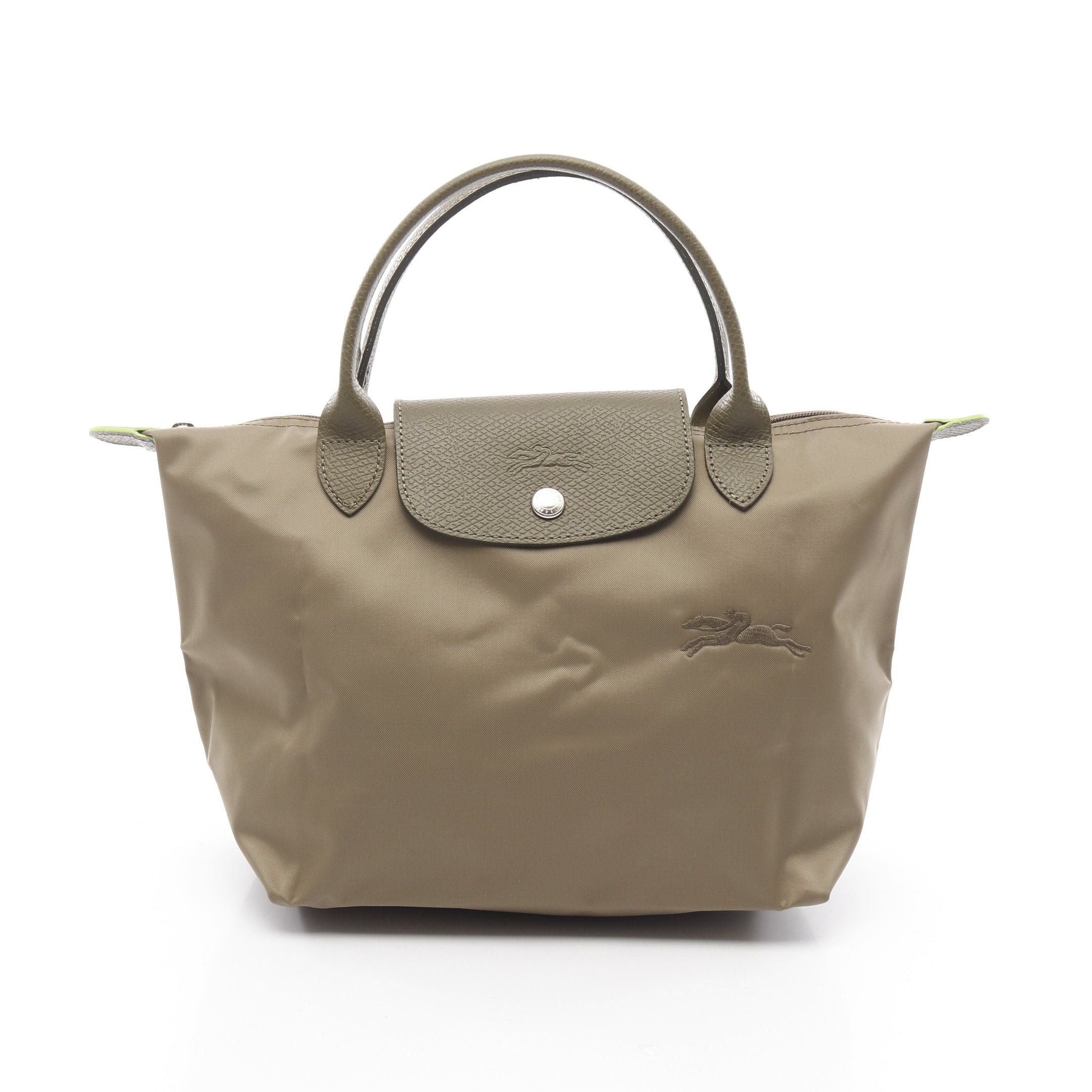 Longchamp Le Preage Green S Top Handle Handbag Tote Bag Nylon Leather Khaki