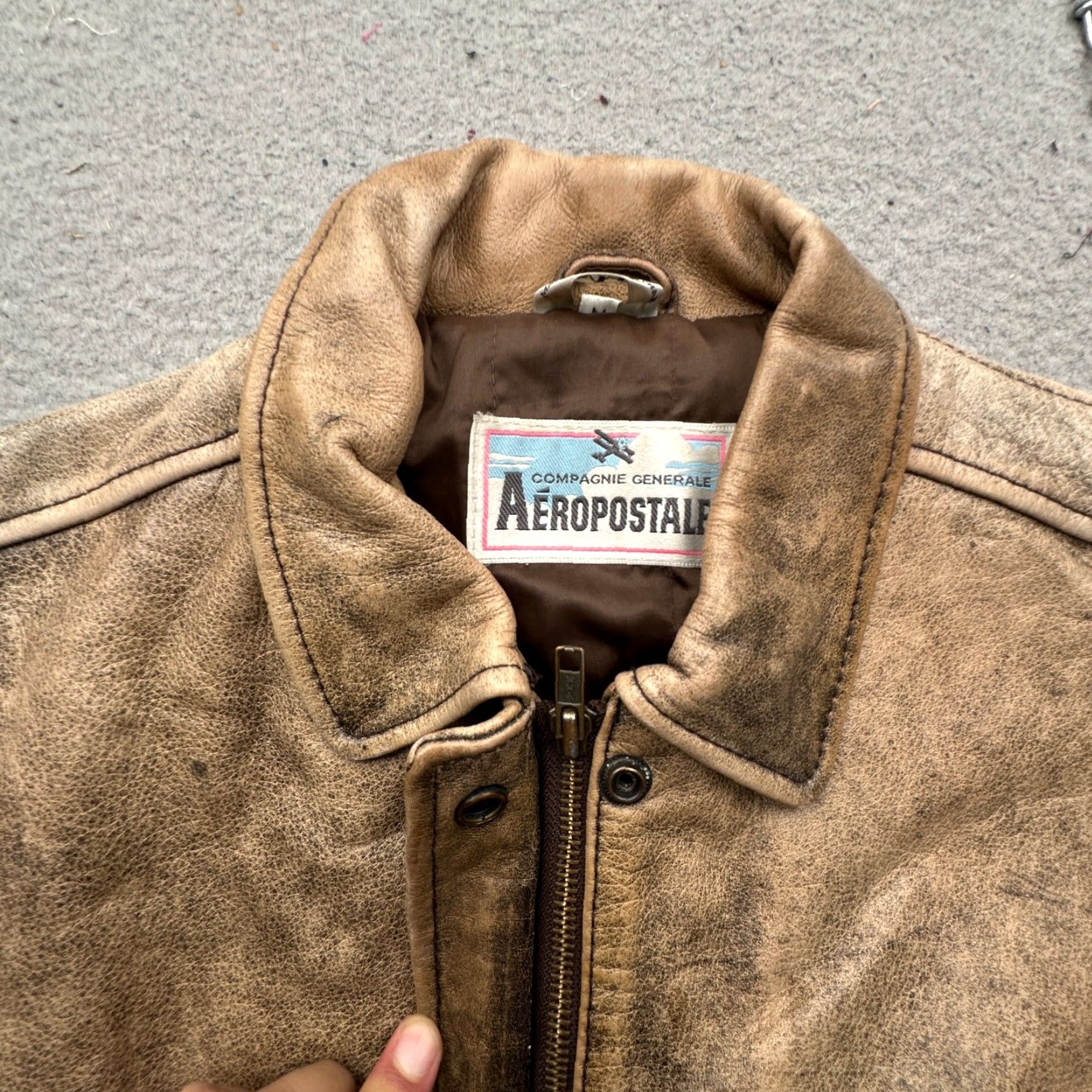 Vintage VINTAGE Aéropostale A-2 Bomber Leather Jacket Medium Brown Zip Flight Aviator Men M Brown Jacket Leather Mens Size US M / EU 48-50 / 2 - 3 Thumbnail