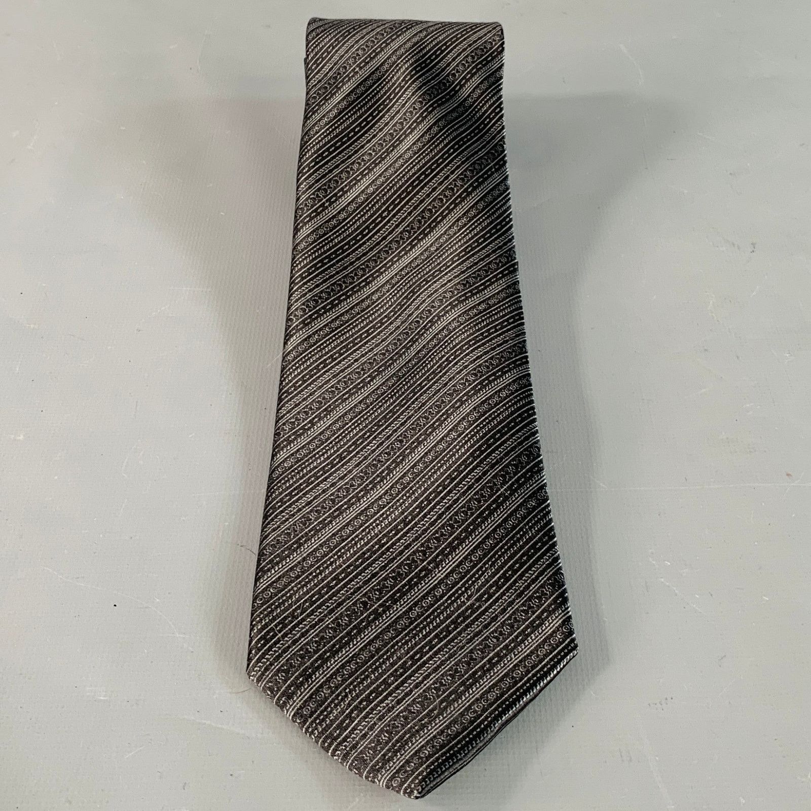Brioni BRIONI One Size Black Grey Diagonal Stripe Silk Satin Tie Size ONE SIZE - 4 Thumbnail