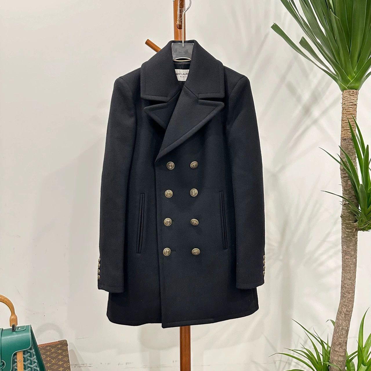 ysl double-breasted black coat