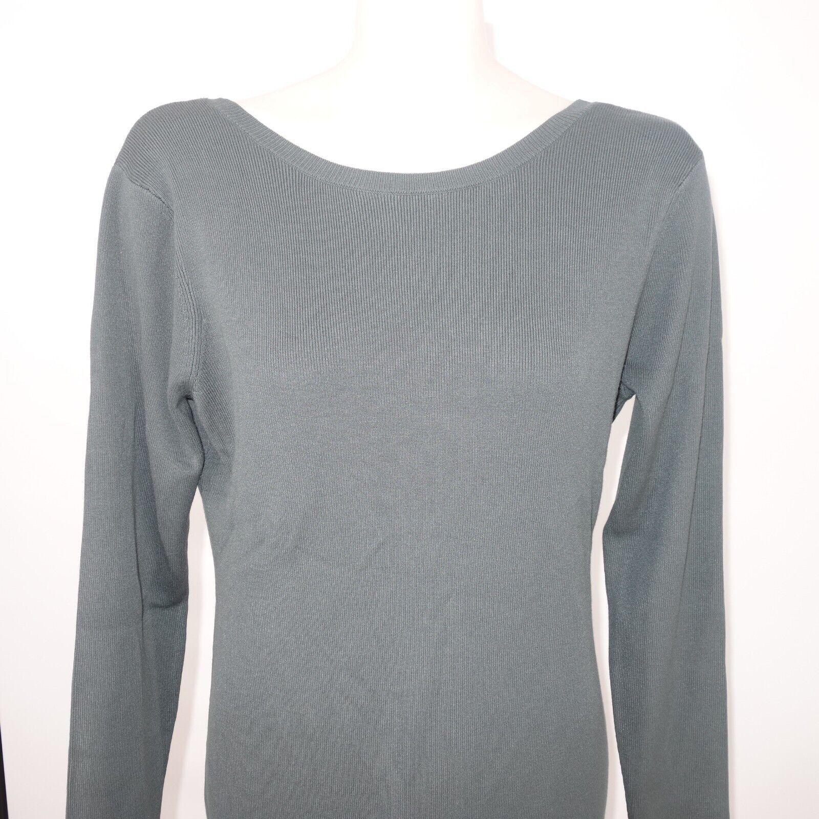 Other New Open Edit Ribbed Long Sleeve Sweater Mini Dress Green Size L / US 10 / IT 46 - 3 Thumbnail
