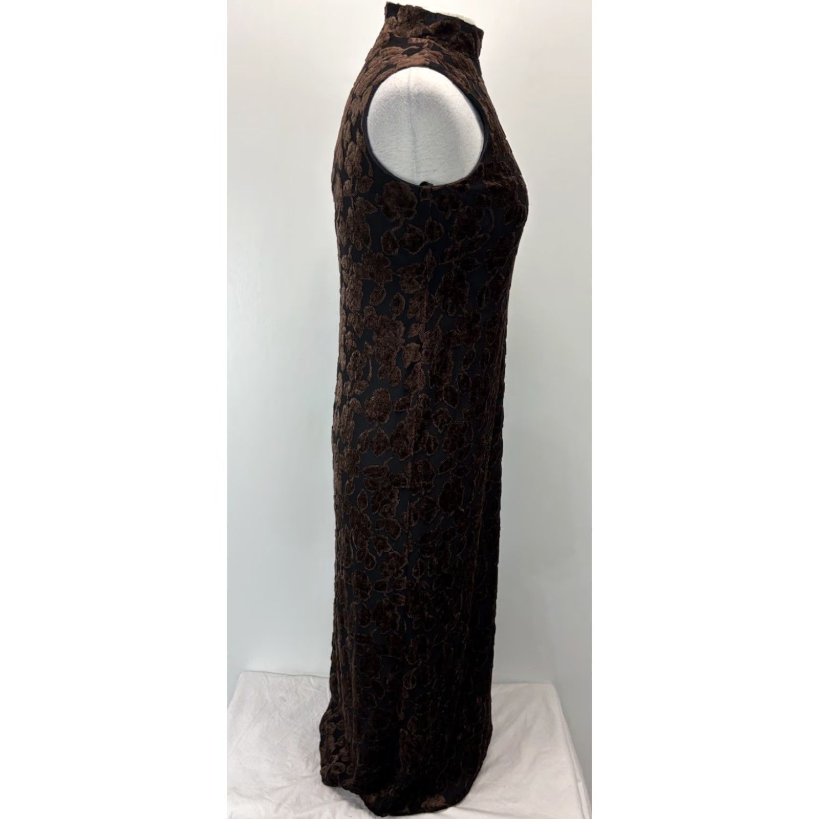 Vintage VINTAGE Carole Little Maxi Dress Sz 4 Velvet Burnout Black Brown Goth 90s Womens Size S / US 4 / IT 40 - 4 Thumbnail