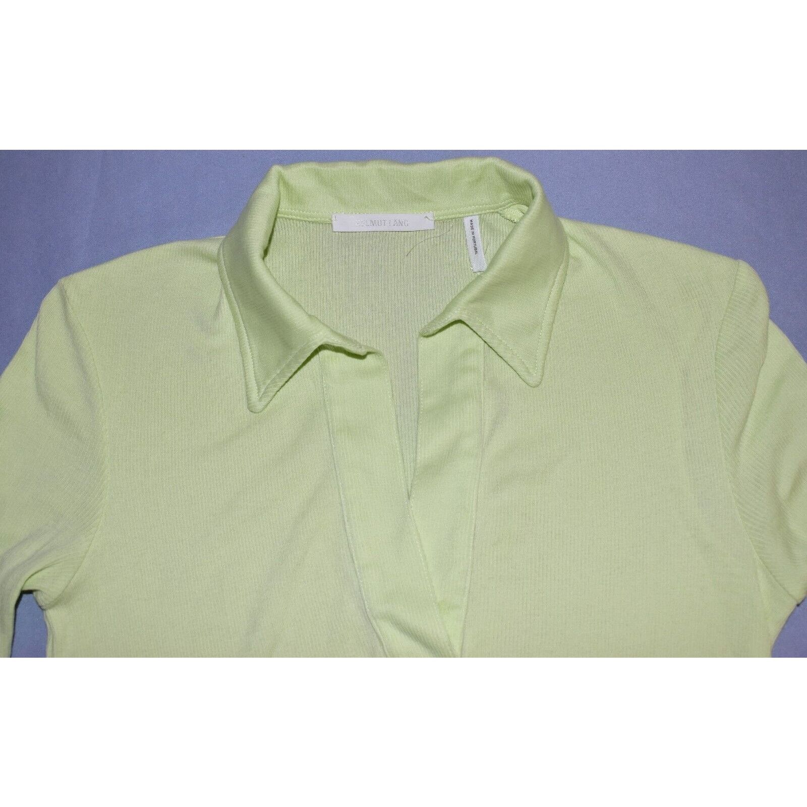 Helmut Lang A6 HELMUT LANG Cotton Ribbed Lime Green Logo Polo Shirt XS Size XS / US 0-2 / IT 36-38 - 5 Thumbnail