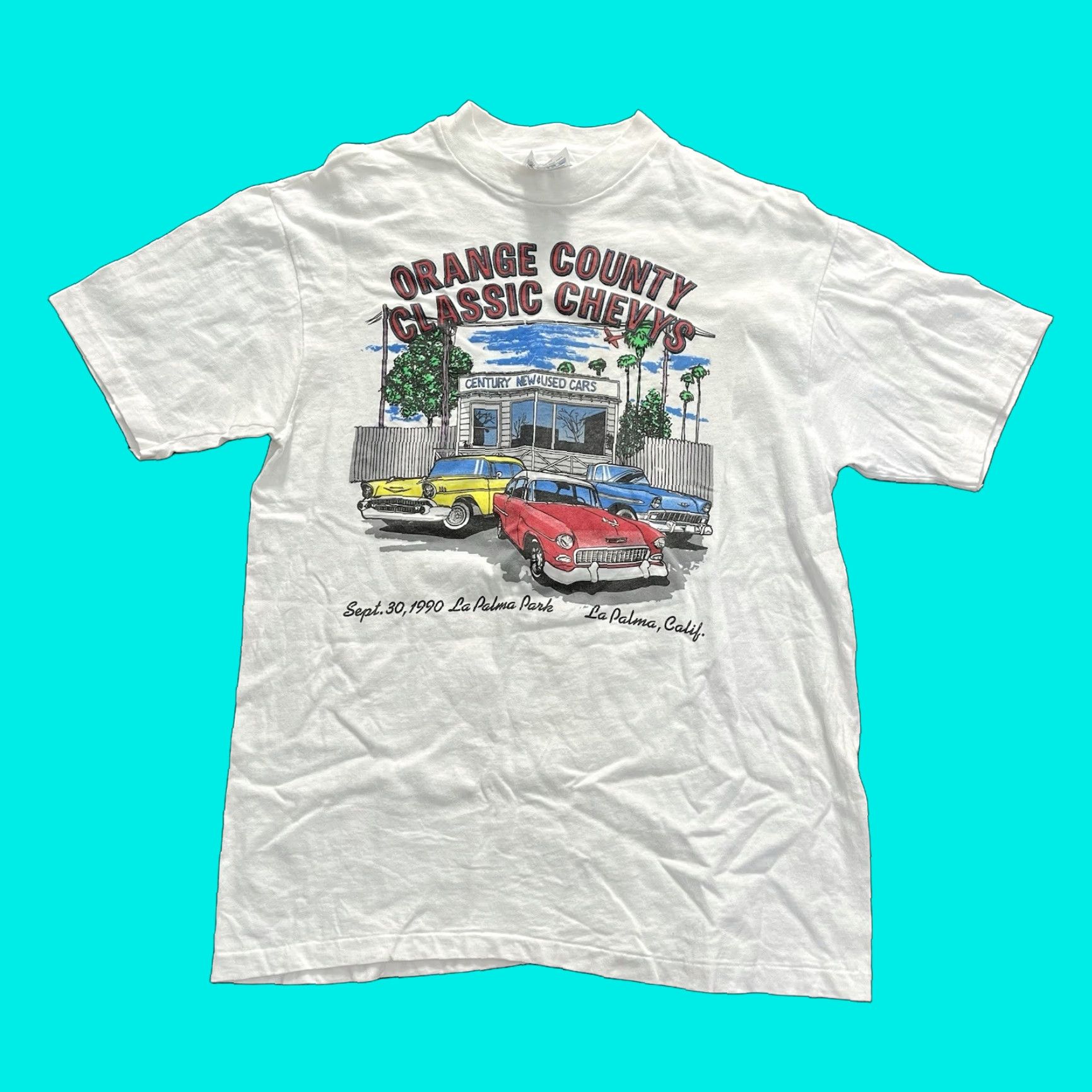 Hanes VINTAGE Hanes Chevrolet Bel Air T-Shirt 90s Classic Car Hot Rod Lowrider Adult Large White Mens Size US L / EU 52-54 / 3 - 1 Thumbnail