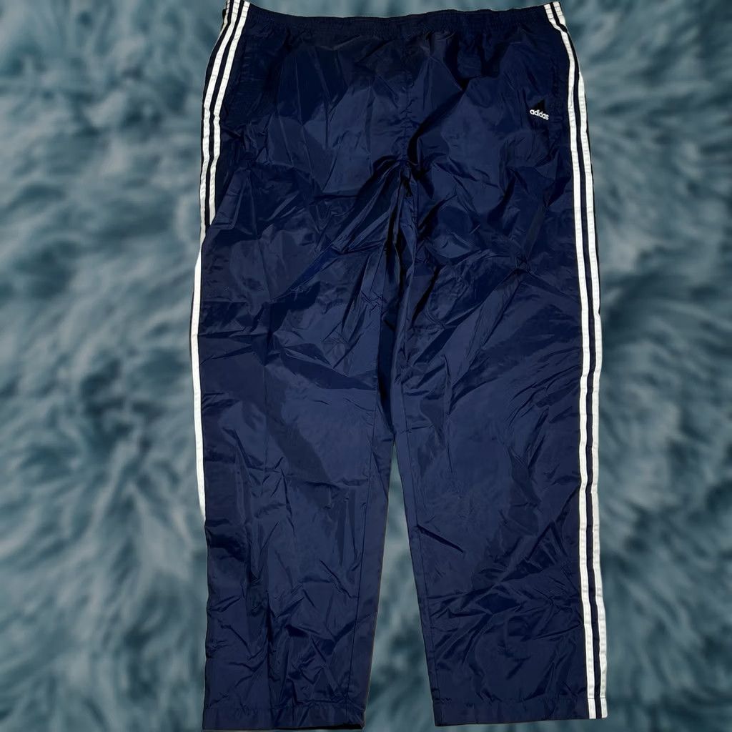 Adidas VINTAGE adidas Track Pants Mens 2XL Blue Lined 3 Stripe Windbreaker Tear Away Pants Mens 2XL Blue Striped Activewear Size US 39 - 1 Thumbnail
