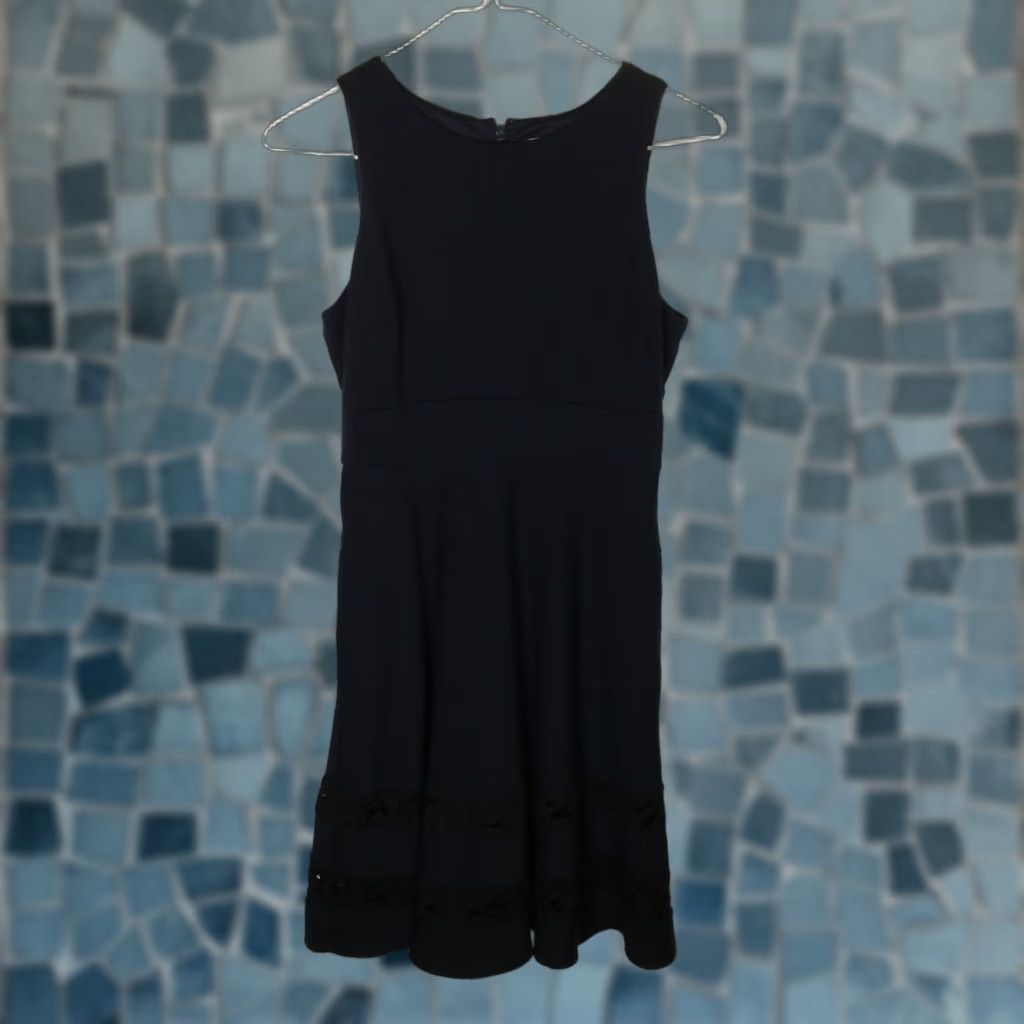 Eliza J Dress Fit & Flare 2P Womans Navy Ponte knit Sleeveless Lace Trim