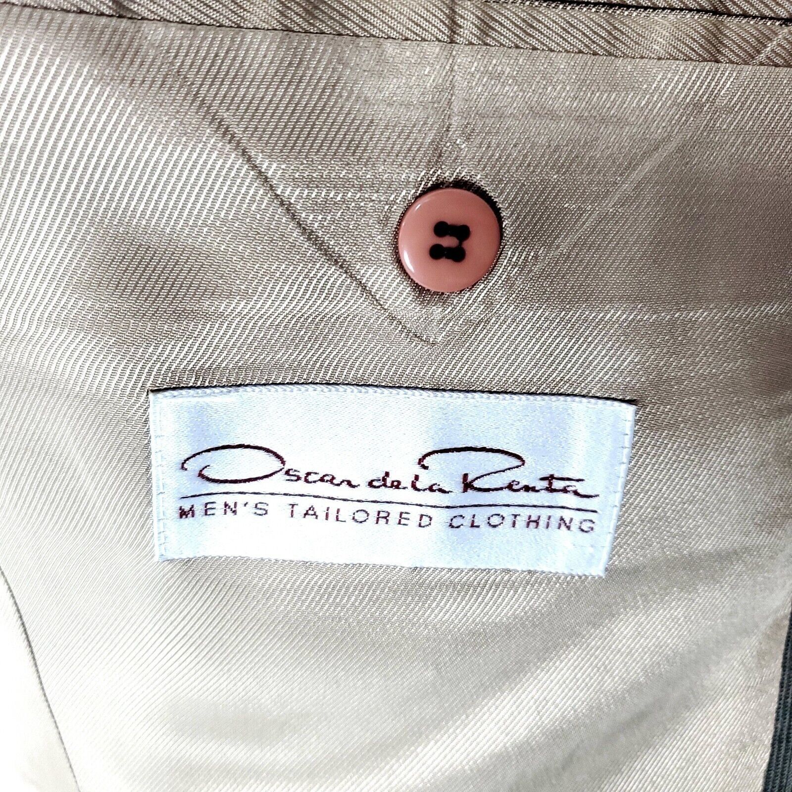 Oscar De La Renta Oscar De La Renta Wool 2 Button Blazer 42L Beige Plaid Green Size 42L - 7 Thumbnail