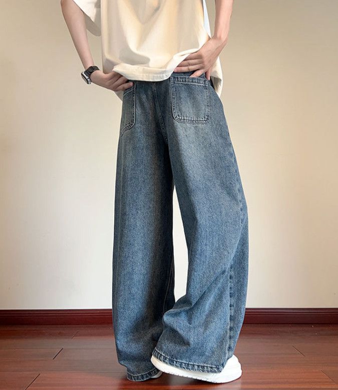 Japanese Brand Men's ripped loose-fitting casual patchwork washed jeans Size US 32 / EU 48 - 5 Thumbnail