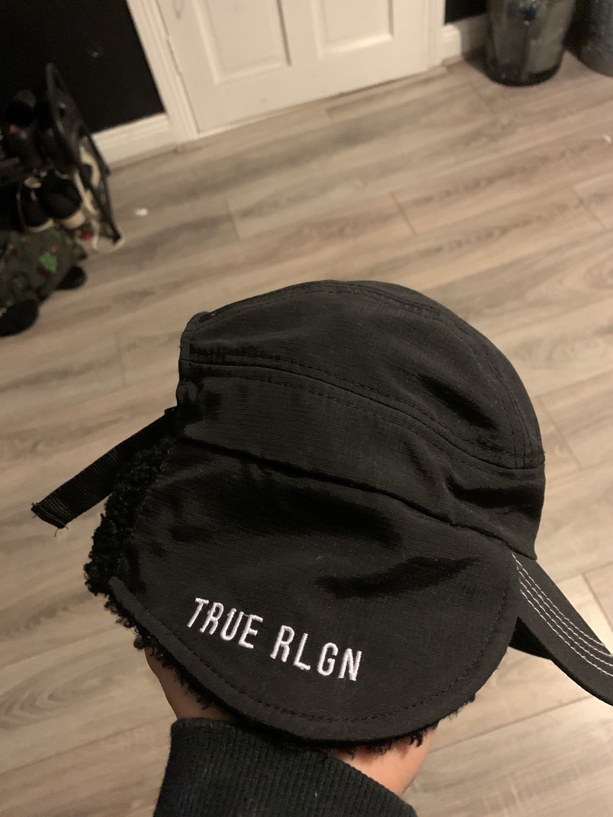 True Religion Black True Religion Nylon Cap With Ear Flaps and Strap Size ONE SIZE - 2 Thumbnail