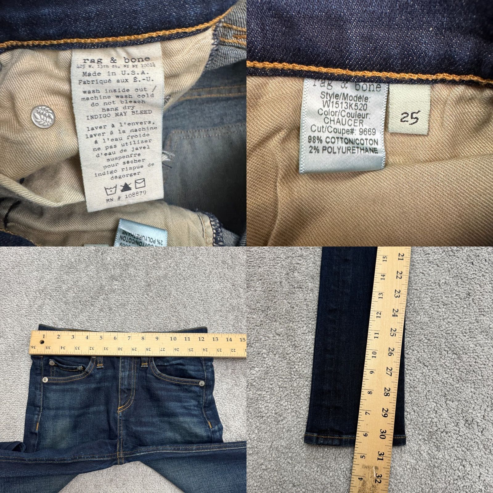 Rag & Bone rag & bone High Rise Skinny Denim Jeans Womens 25 Blue Dark Wash Chaucer Casual Jeans Size 42" / US 20 - 8 Thumbnail