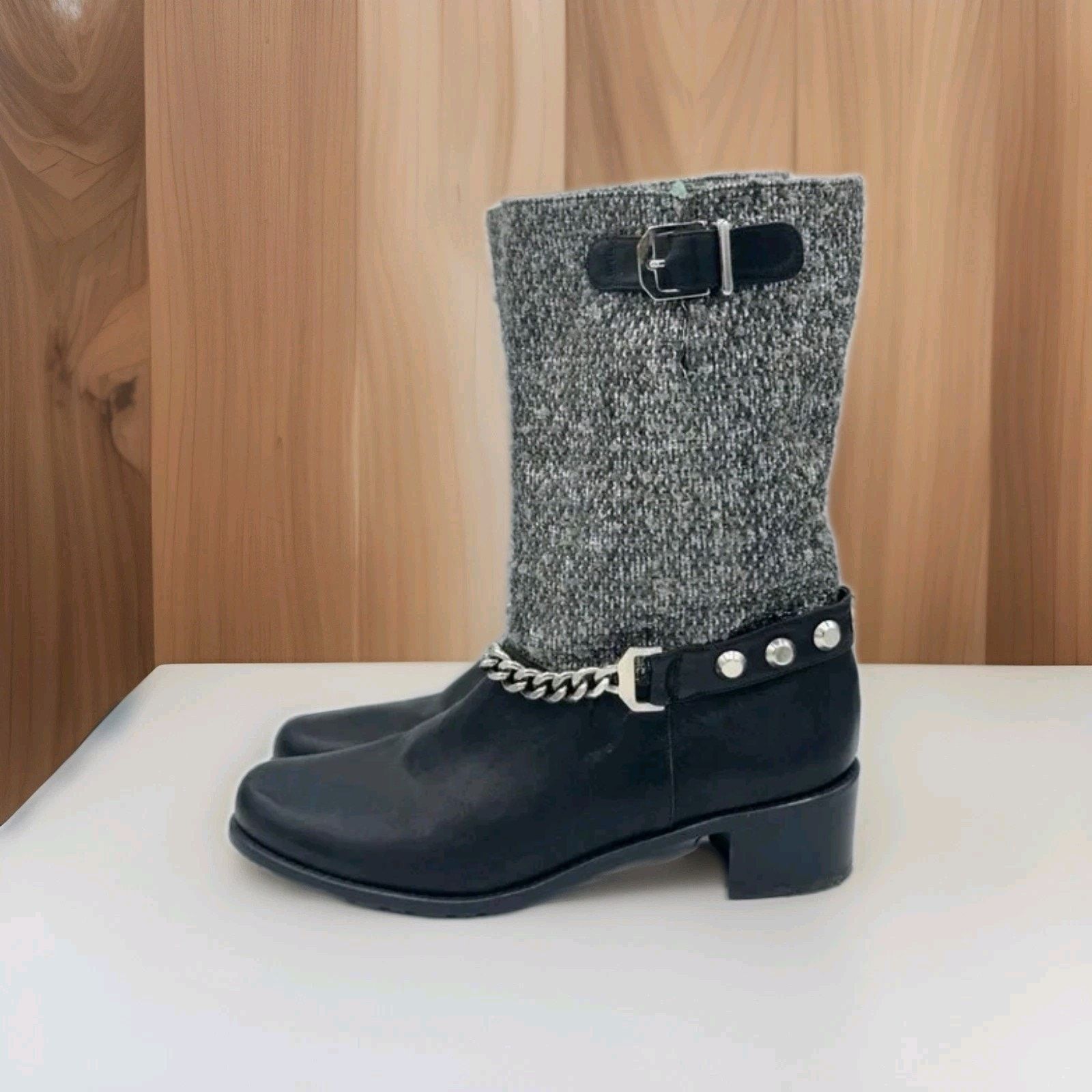 Stuart Weitzman Stuart Weitzman Studded Leather Ankle Moto Boots Black Size US 10 / IT 40 - 5 Thumbnail