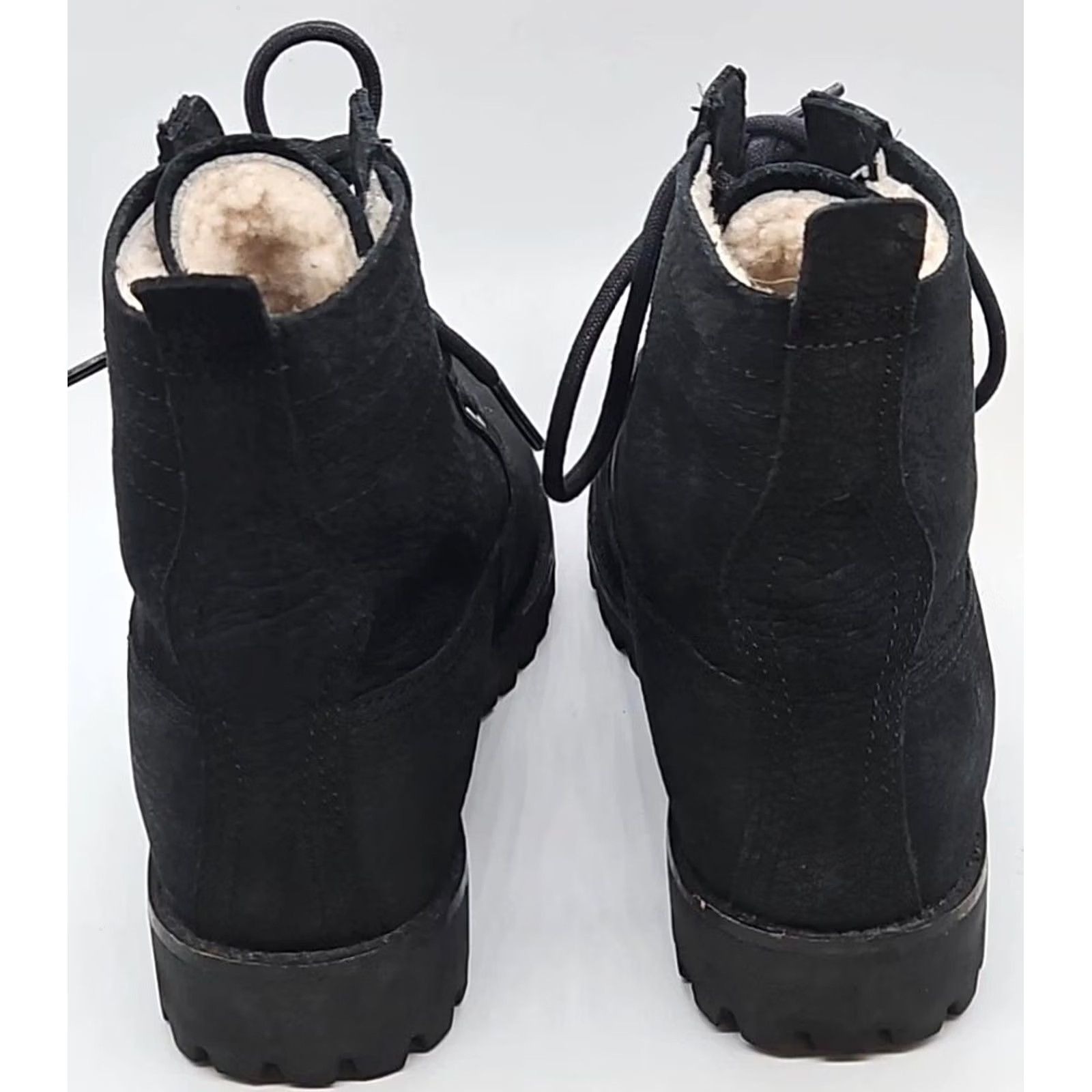 Vintage Blackstone OL-42 Black Suede Shearling Lined Lace Up Boots US 6.5 EU 37 Lug Sole Womens Boots Size US 7 / IT 37 - 3 Thumbnail