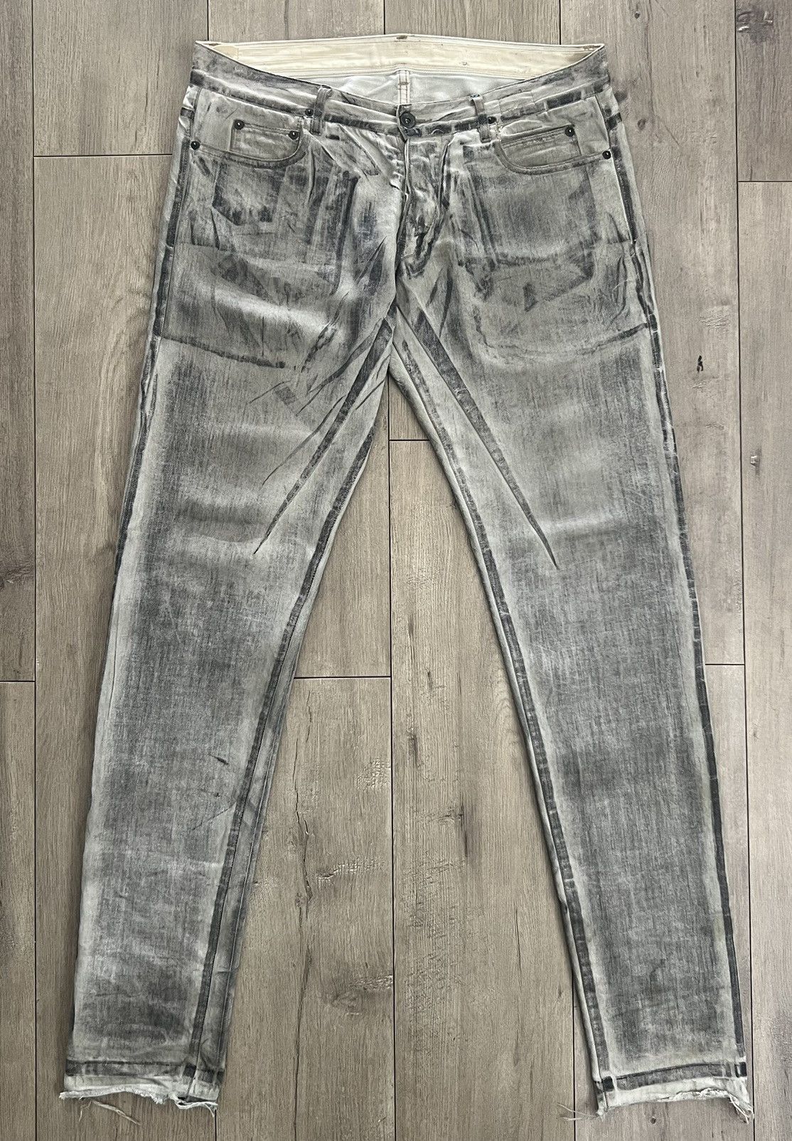 Pre-owned Rick Owens X Rick Owens Drkshdw Aw2010 Rick Owens Drkshdw White Black Grey Distressed Denim In Black Gray