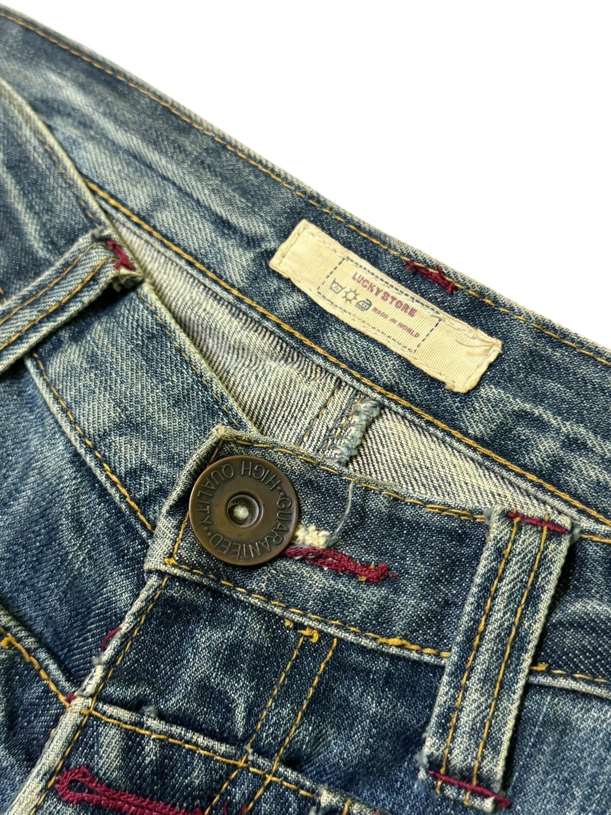Hysteric Glamour × Japanese Brand LUCKY STORE DOUBLE WAIST JUNYAWATANBE STYLE DISTRESSED DENIM Size US 30 / EU 46 - 11 Thumbnail