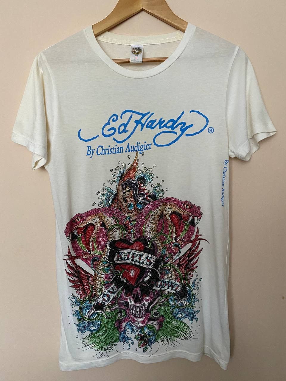 Ed Hardy Ed Hardy by Christian Audigier Love Kills Rhinestone T-Shirt Size US S / EU 44-46 / 1 - 1 Thumbnail