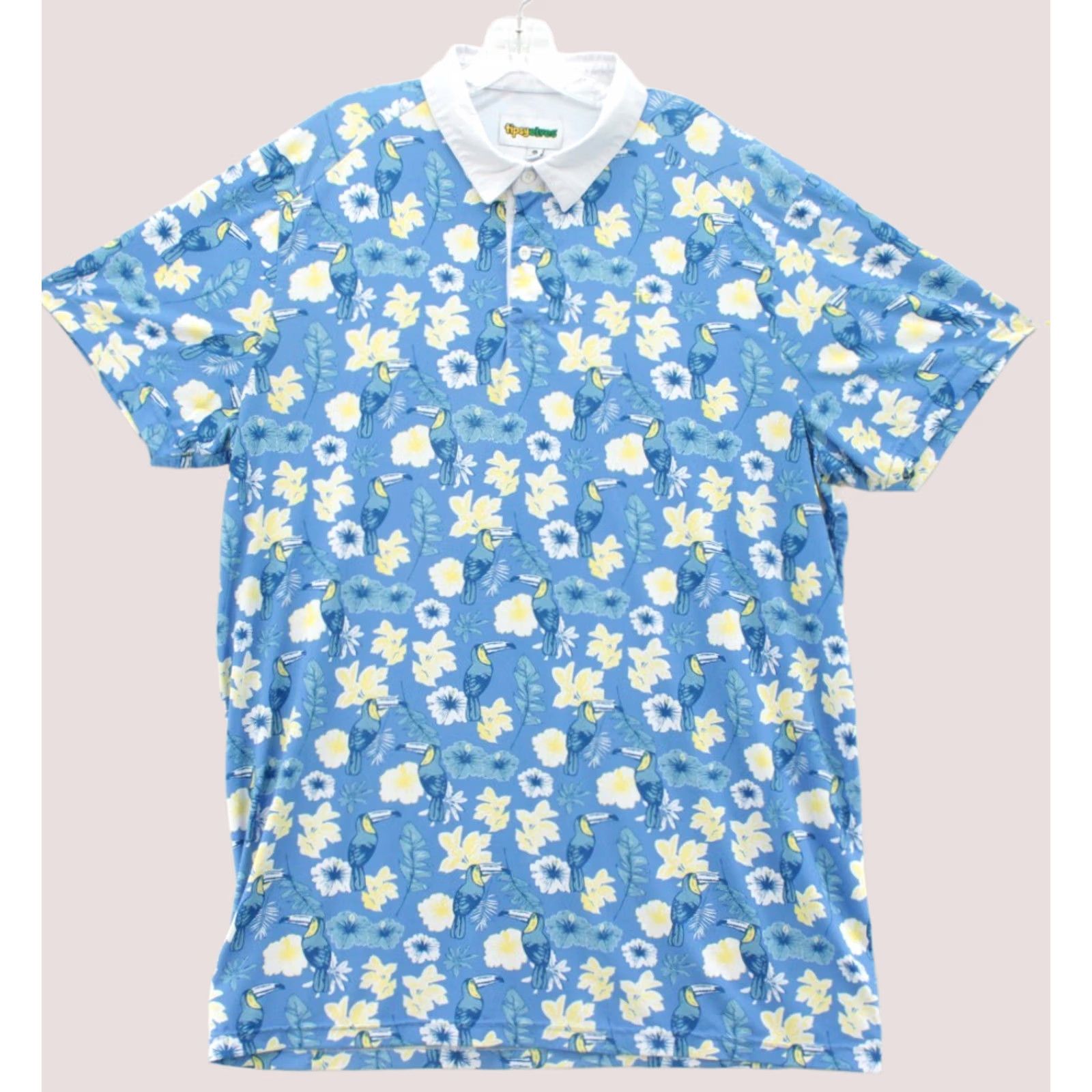 Vintage Tipsy Elves Polo Shirt Mens 2XL Blue Botanics Tropical Golf Toucans Hawaiian Shirt Polo Front Button Collared Short Sleeve Casual Golfwear Mens Size US XXL / EU 58 / 5 - 1 Thumbnail