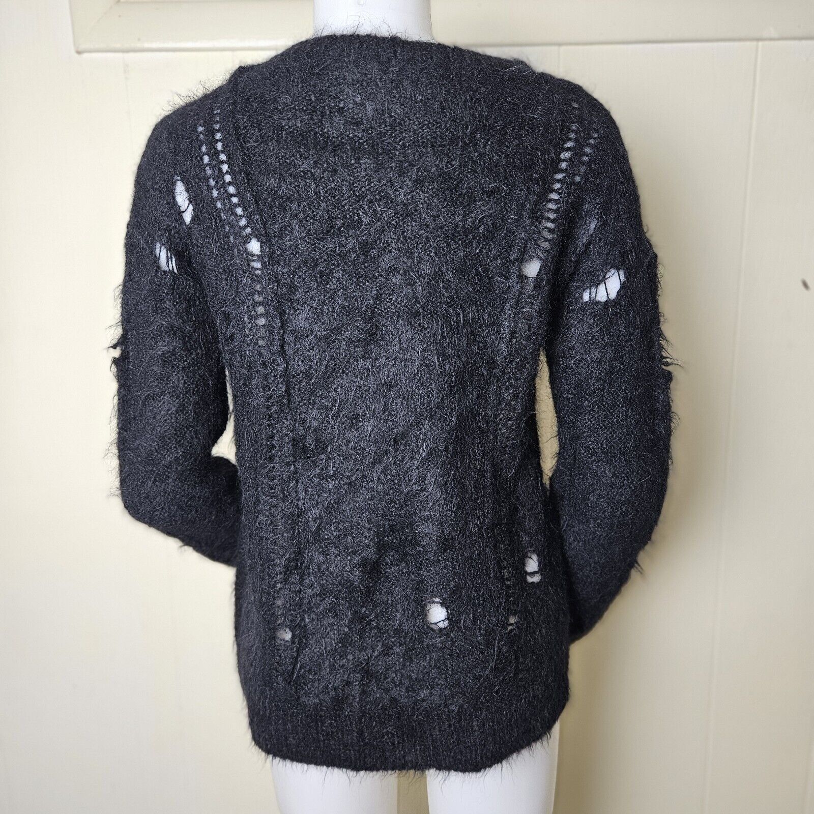 Designer 360 Sweater Alpaca Blend Womens Sz M Black 80s London Croche Size M / US 6-8 / IT 42-44 - 3 Thumbnail