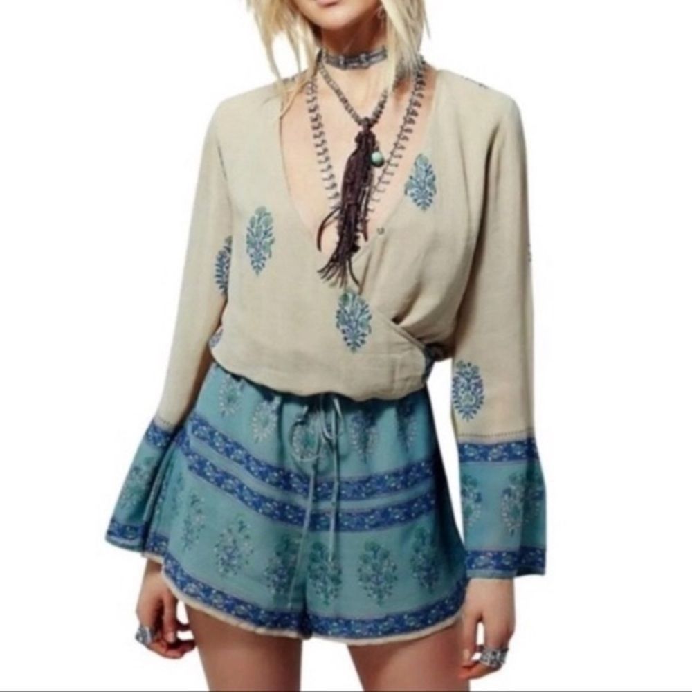 Free People boho paisley bell sleeve romper