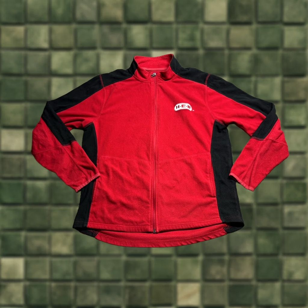 Vintage H-E-B Employee Fleece Jacket Red Full Zip Ukrop's Threads Large L Mens Shirt Jacket Size US L / EU 52-54 / 3 - 1 Thumbnail