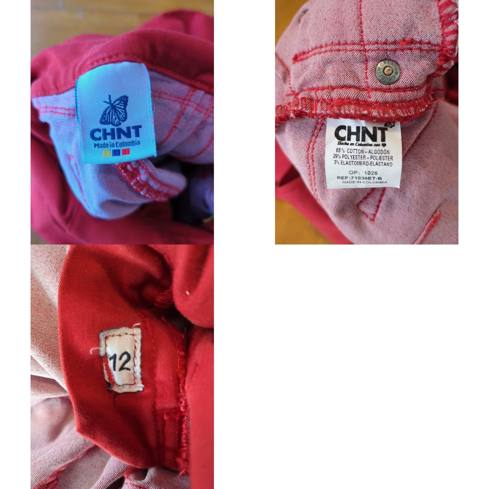 Vintage CHNT Red Overalls Jeans Women 12 Slim Stretch Pockets Button Zip Inseam 26 Latin Club Sexy Size 34" / US 12 / IT 48 - 8 Thumbnail