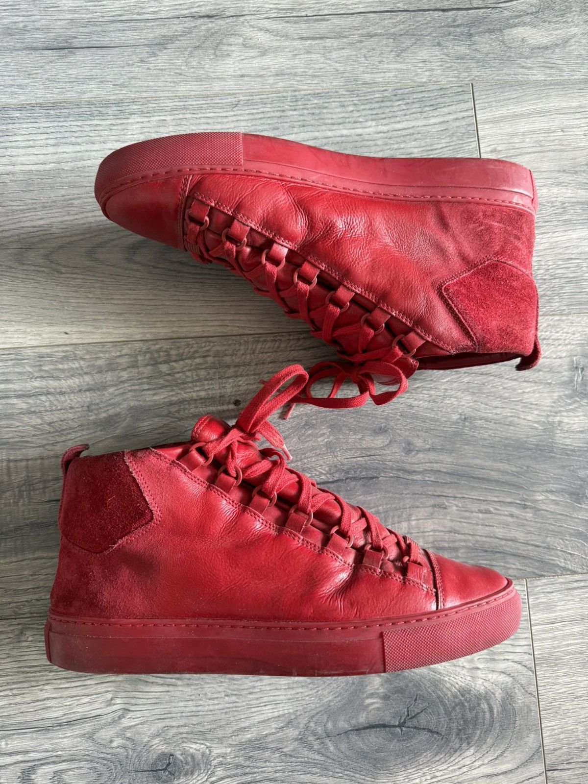 Balenciaga Arena High Red Sneakers in Leather and Suede