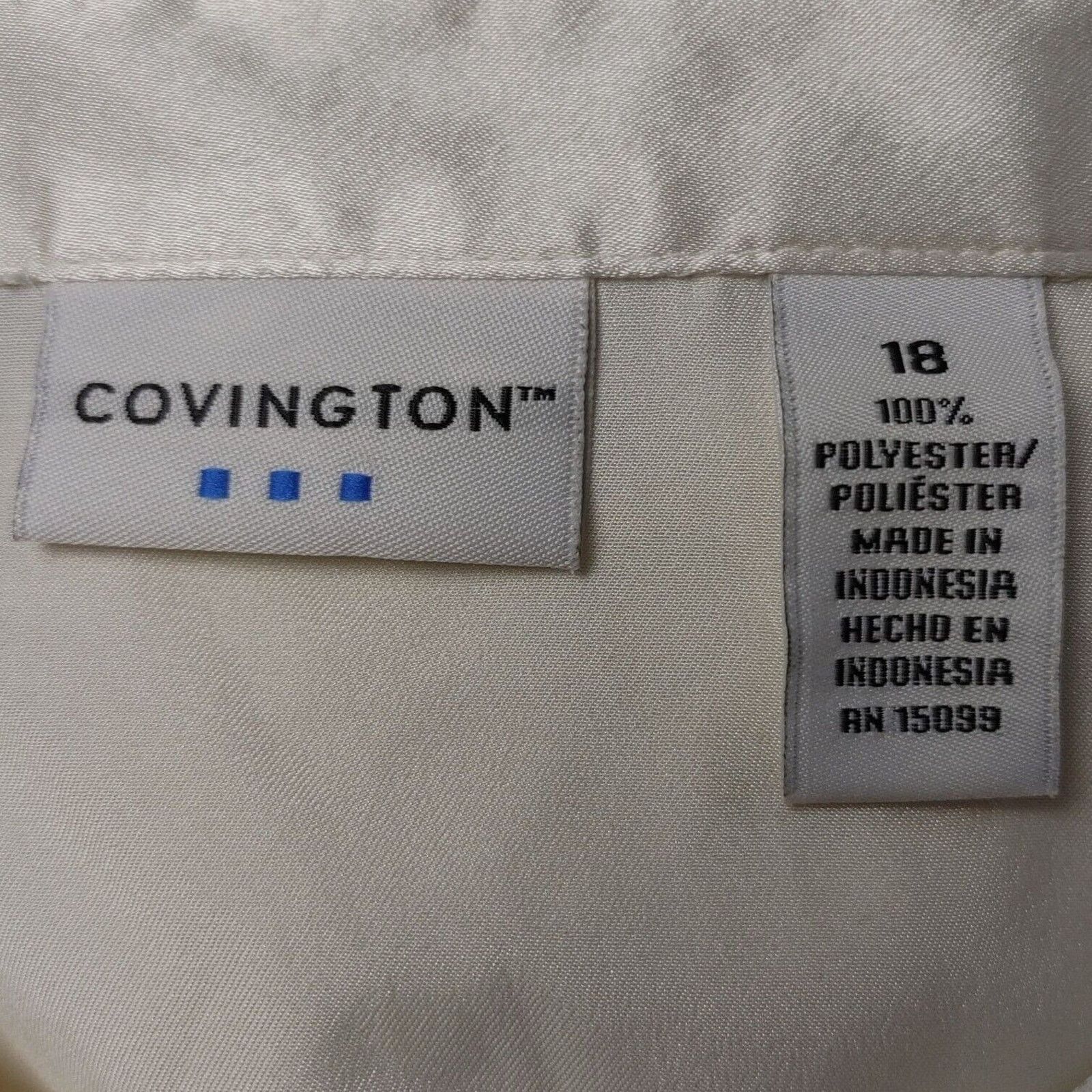 Covington Covington Women's White Satin Long Sleeve Button Down Top 18 Size XXL / US 16-18 / IT 52-54 - 3 Thumbnail