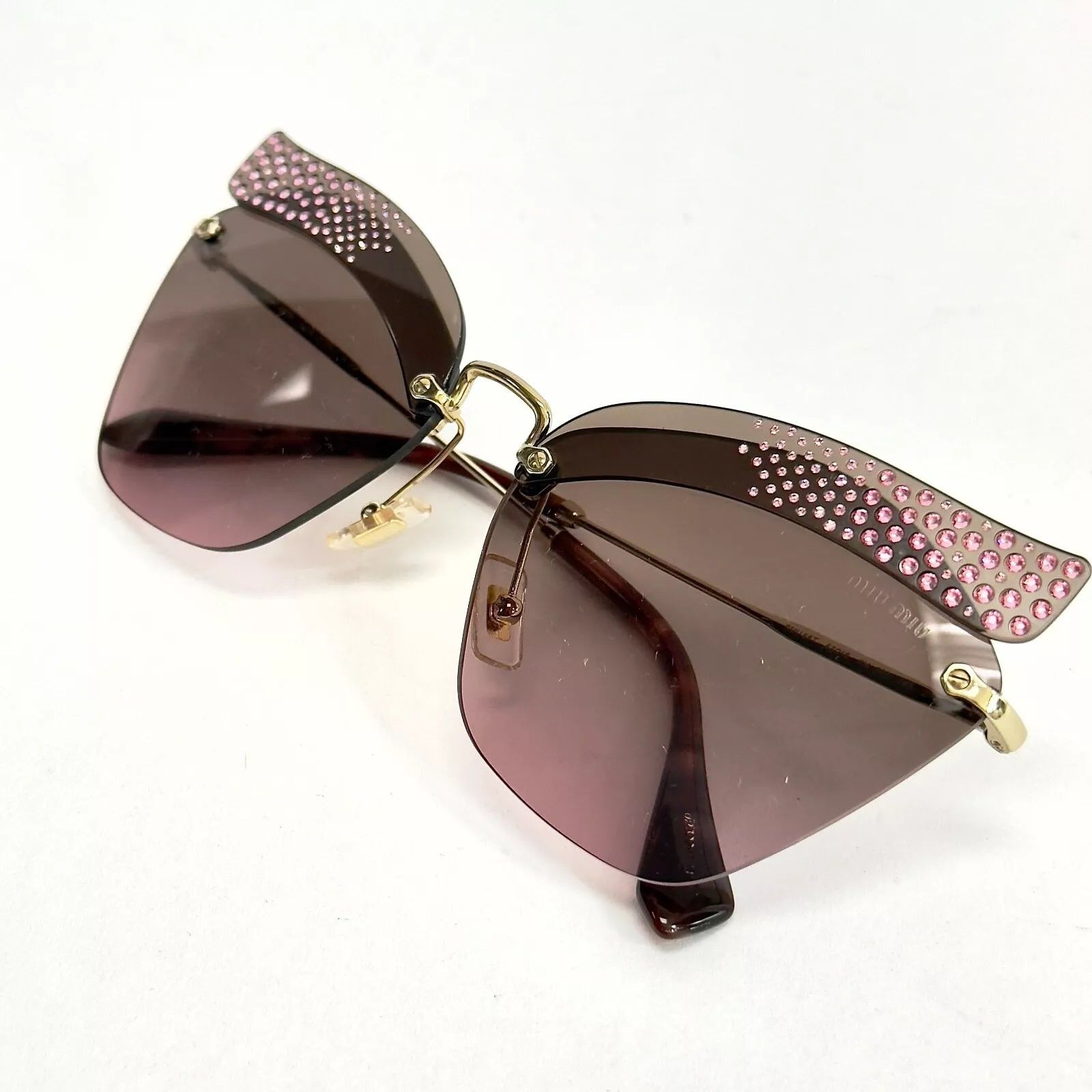 Miu Miu MIU MIU 56T NOIR MU56TS Gold Pink Crystal Rimless Sunglasses Size ONE SIZE - 2 Thumbnail