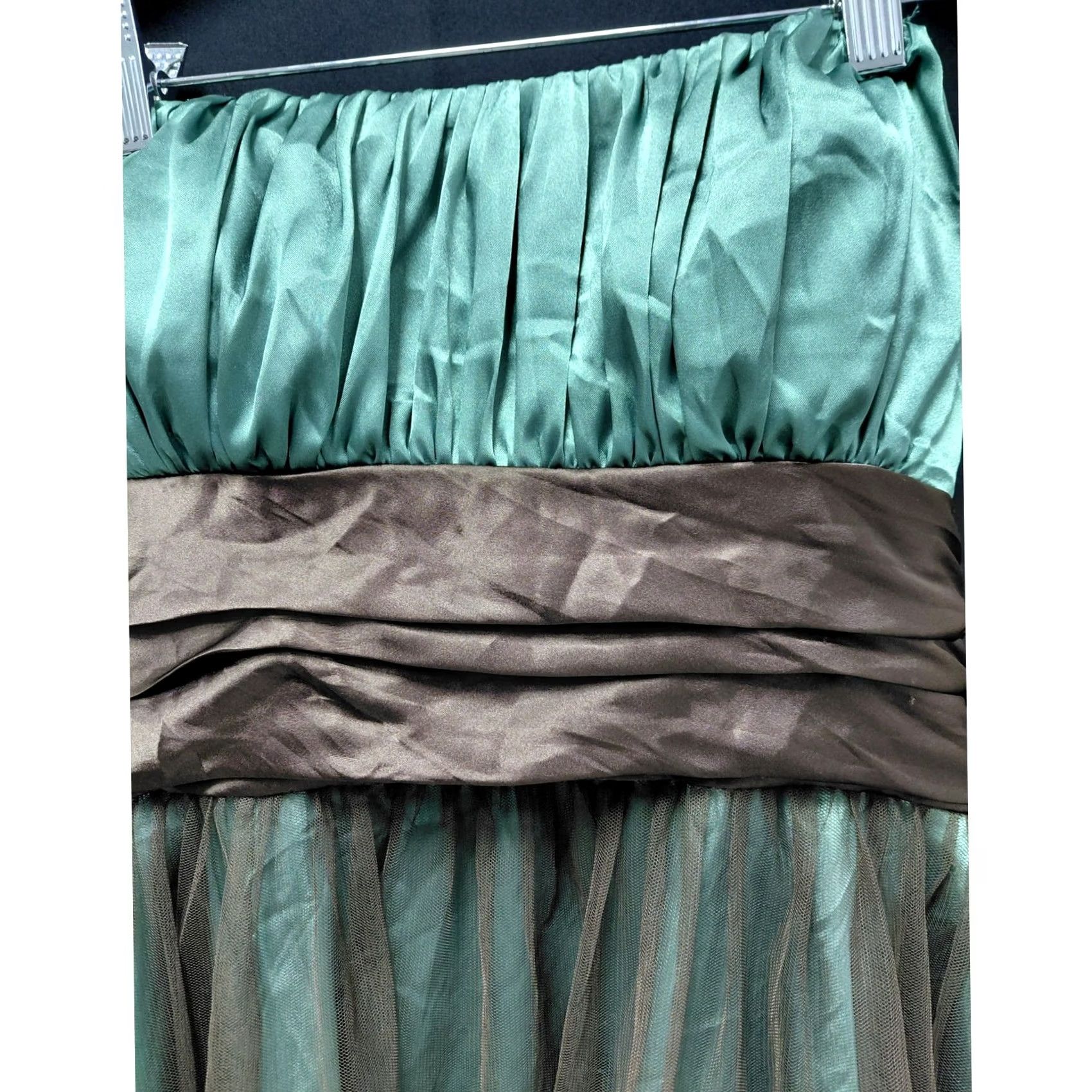 Vintage Blondie Nites by Stacy Sklar Strapless Women Dress Knee Length Green Embroidered Lined Satin/Tulle Mix Formal Party/Cocktail XS? Size L / US 10 / IT 46 - 4 Thumbnail