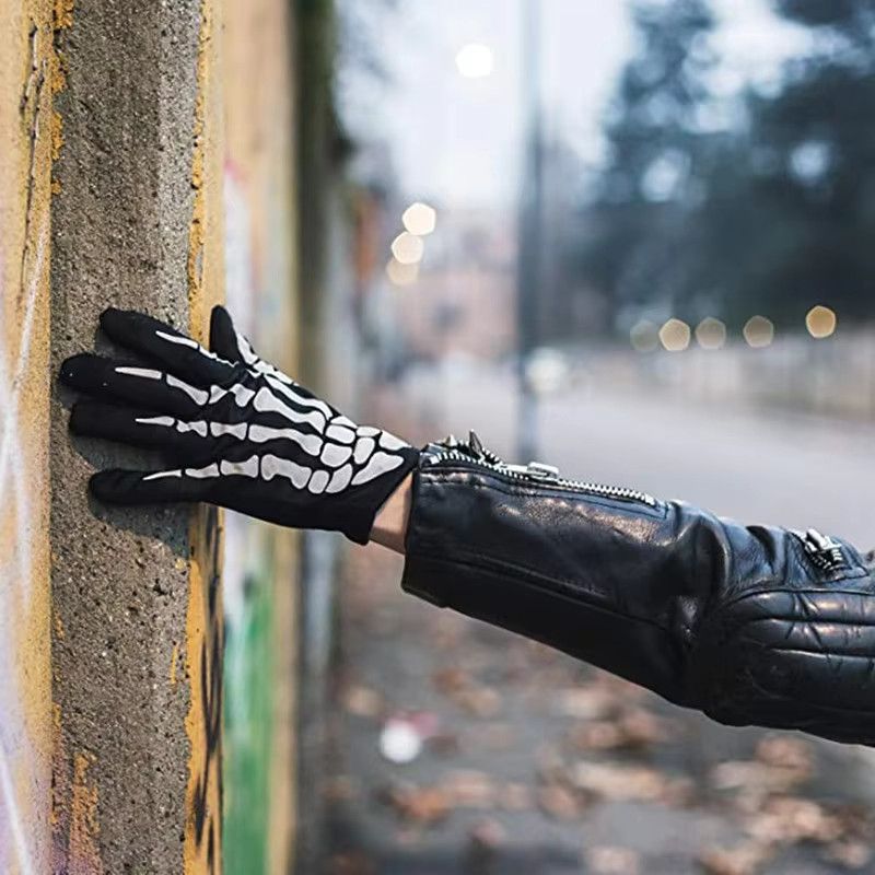 Other Unisex Adult Skeleton Skull Full Finger Halloween Gloves Size ONE SIZE - 9 Thumbnail