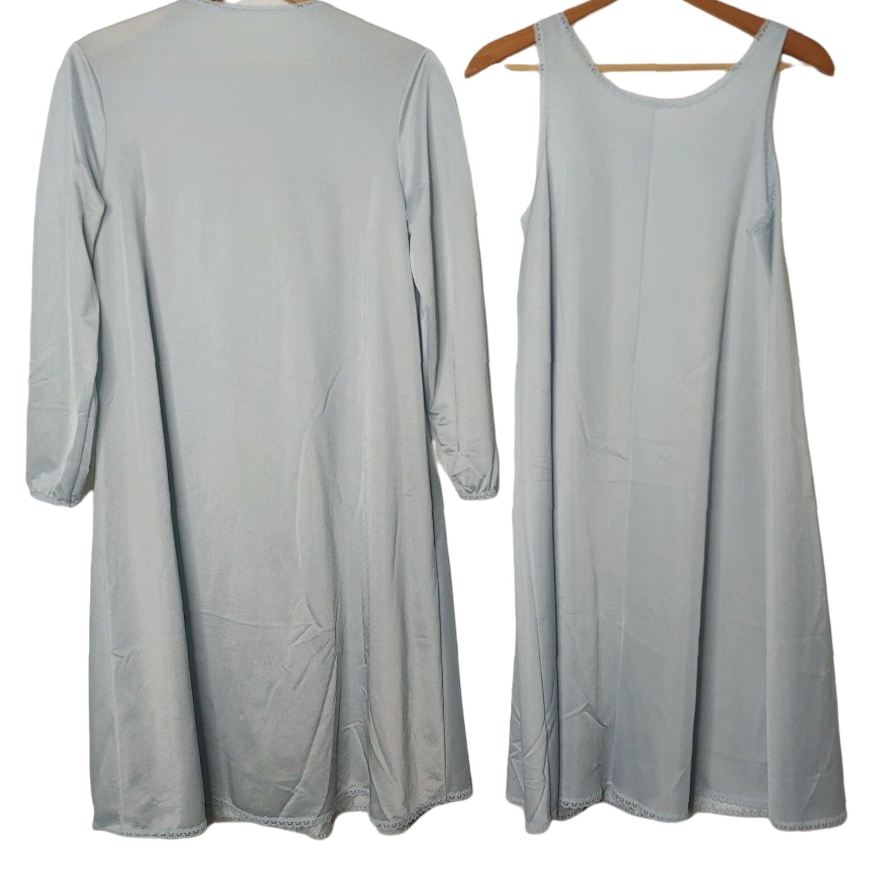 Vintage VINTAGE Vanity Fair Peignoir Set Robe And Gown Blue Lace 34 M Size ONE SIZE - 2 Thumbnail