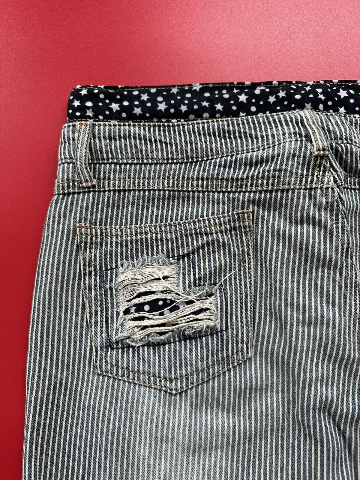 Japanese Brand Railroad Stripe Double Waist Patchwork Unbrand Jeans Size US 33 - 6 Thumbnail