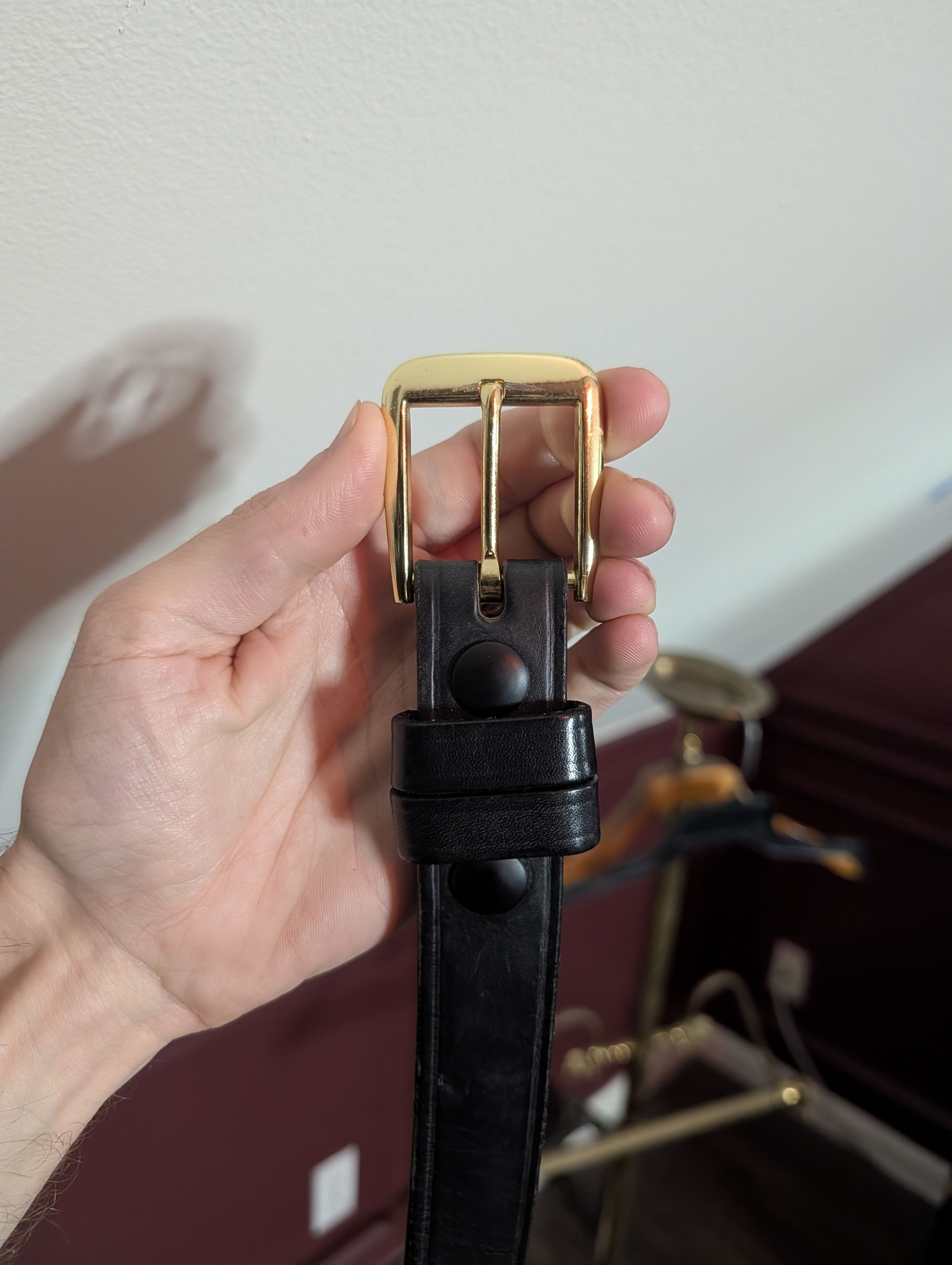 Boston Traders BOSTON LEATHER Black leather made in USA gold belt Size 40 - 2 Thumbnail