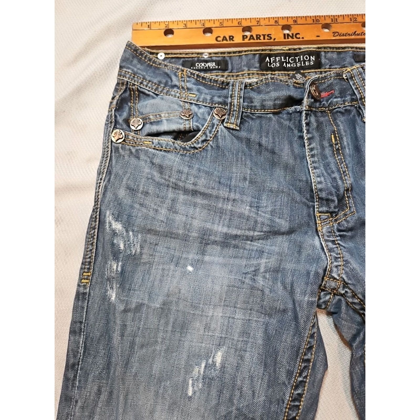 Affliction AFFLICTION Jeans Mens 34 Blue Cooper Relaxed Boot Hipster Made In USA Grunge Distressed Jeans Size US 34 / EU 50 - 4 Thumbnail
