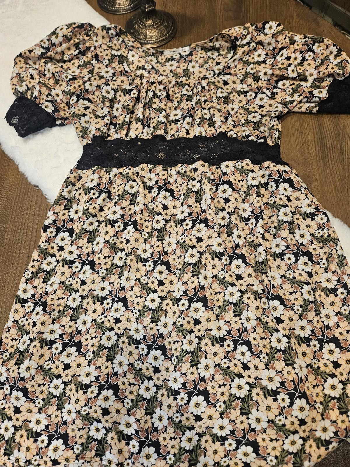 Designer 3rd + Malt Floral Print Dress with Lace Waistline #406 Size L / US 10 / IT 46 - 5 Thumbnail