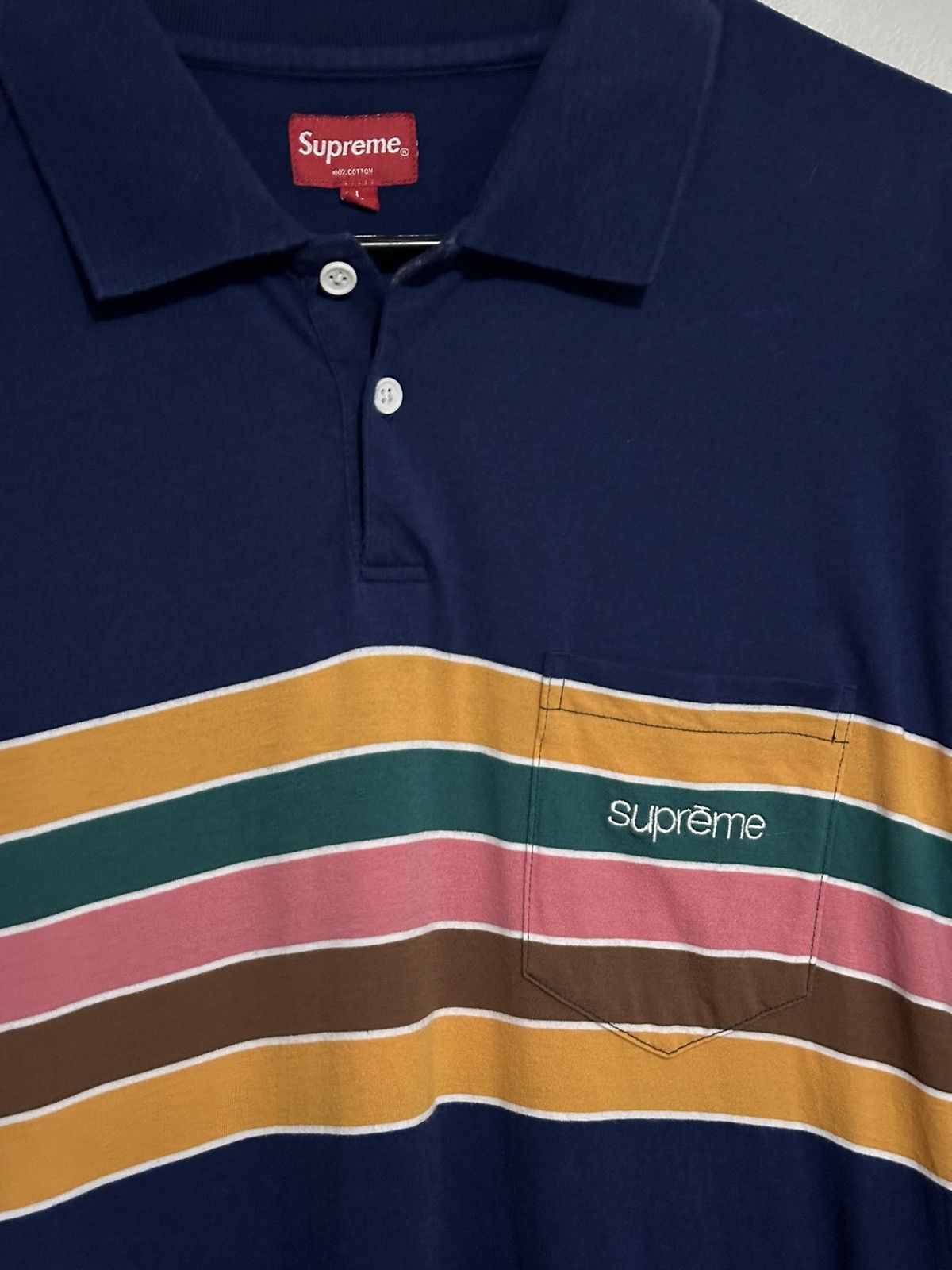 Supreme Supreme Chest Stripes Polo Tee Size US L / EU 52-54 / 3 - 2 Thumbnail