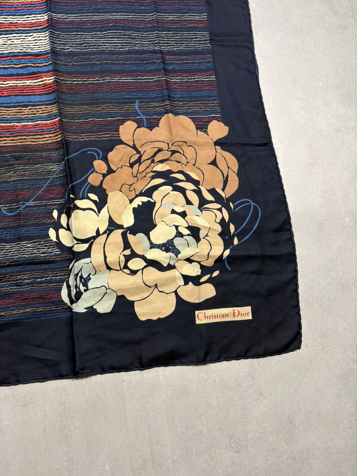 Christian Dior Monsieur Vintage Christian Dior Silk Scarf Floral Navy 76x76 Square Size ONE SIZE - 5 Thumbnail