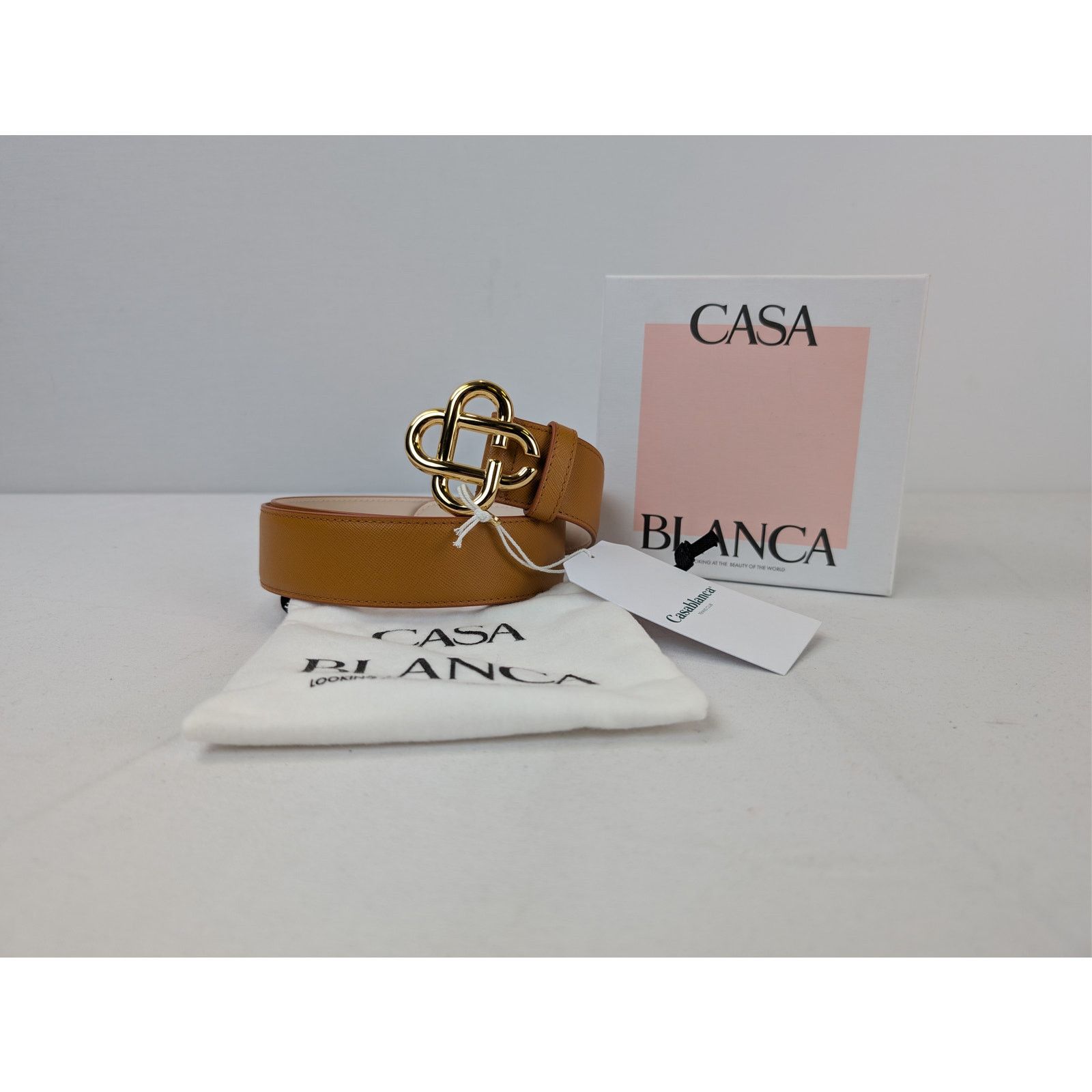 Casablanca o1rshd1 Size: 105cm / Men's Leather CC Logo Buckle Belt Tan Size 42 - 18 Thumbnail