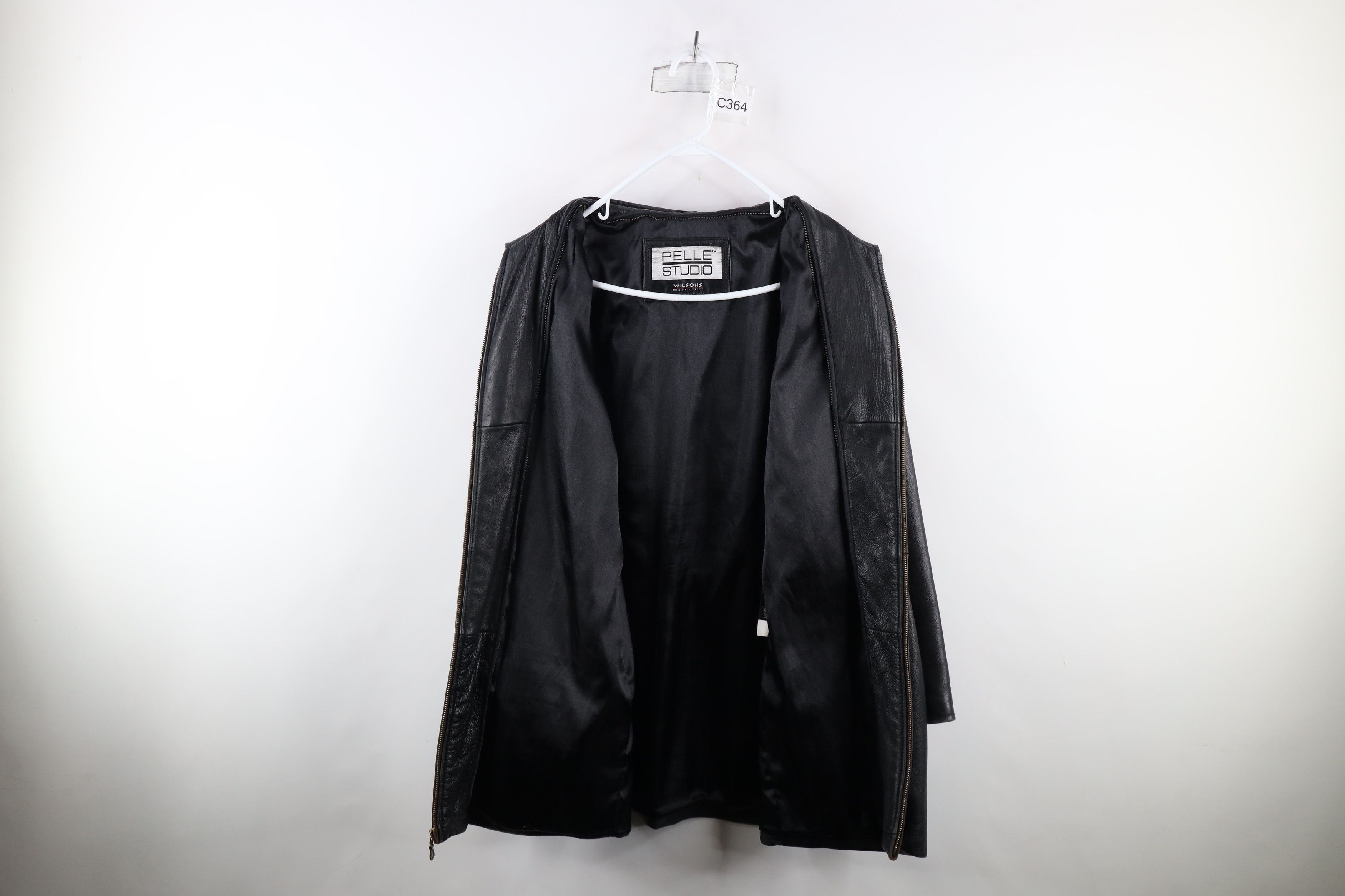 Vintage Vintage 90s Pelle Full Zip Leather Parka Jacket Coat Black Size US L / EU 52-54 / 3 - 10 Thumbnail