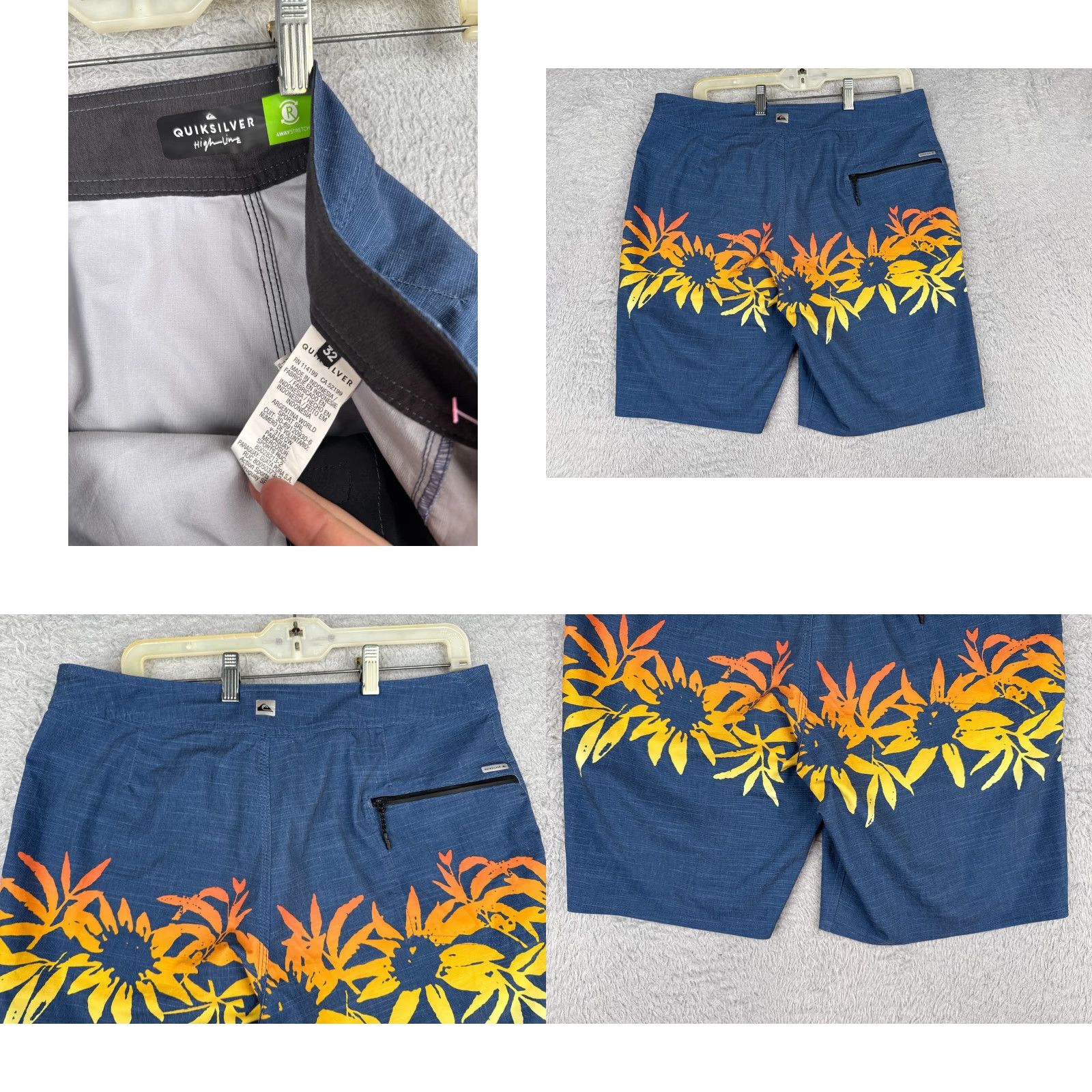 Quiksilver Quiksilver Board Shorts Mens 32 Blue Orange Floral Polyester 32x9 Beach Size US 32 / EU 48 - 9 Thumbnail