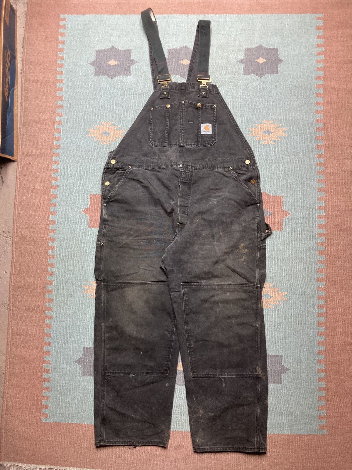 Carhartt × Vintage Vtg Carhartt overalls bibs faded double knee carpenter 42x28 Size US 42 / EU 58 - 1 Thumbnail