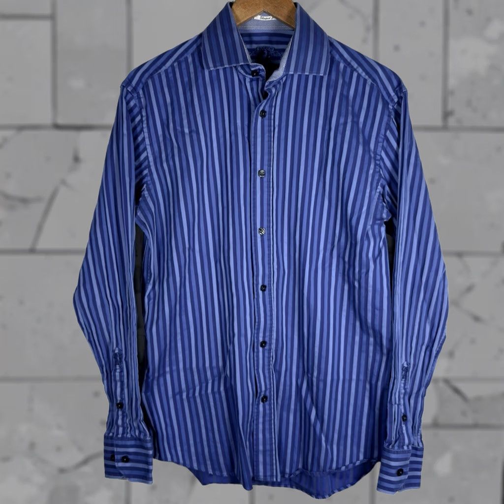 BUGATCHI Bugatchi Shaped Fit Cotton Striped Long Sleeve Button-Down Shirt Mens M Blue Shirt Size US M / EU 48-50 / 2 - 1 Thumbnail
