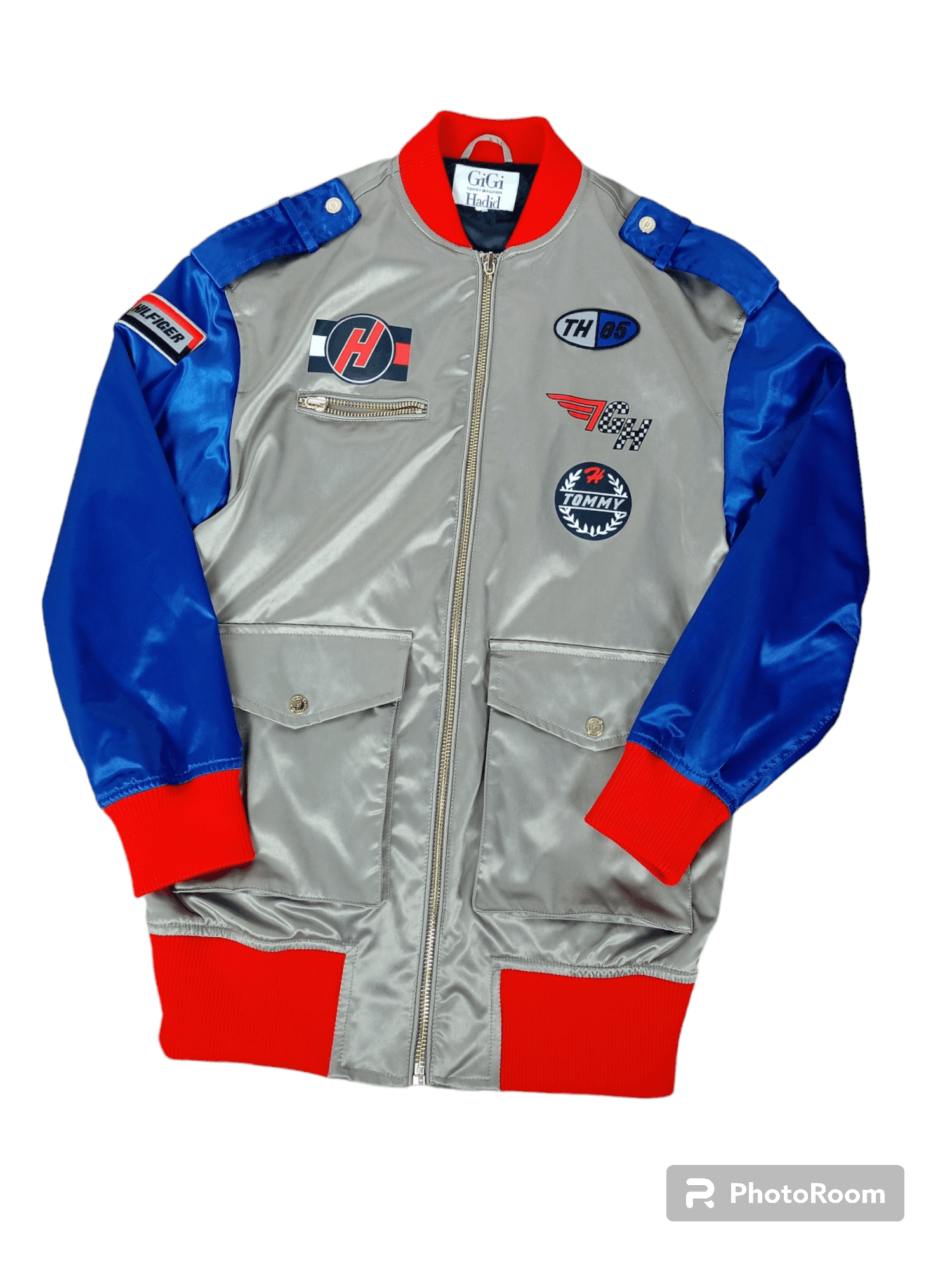 image of Bomber Jacket Gigi Hadid Tommy Hilfiger Vintage 90's in Red Silver, Men's (Size Medium)