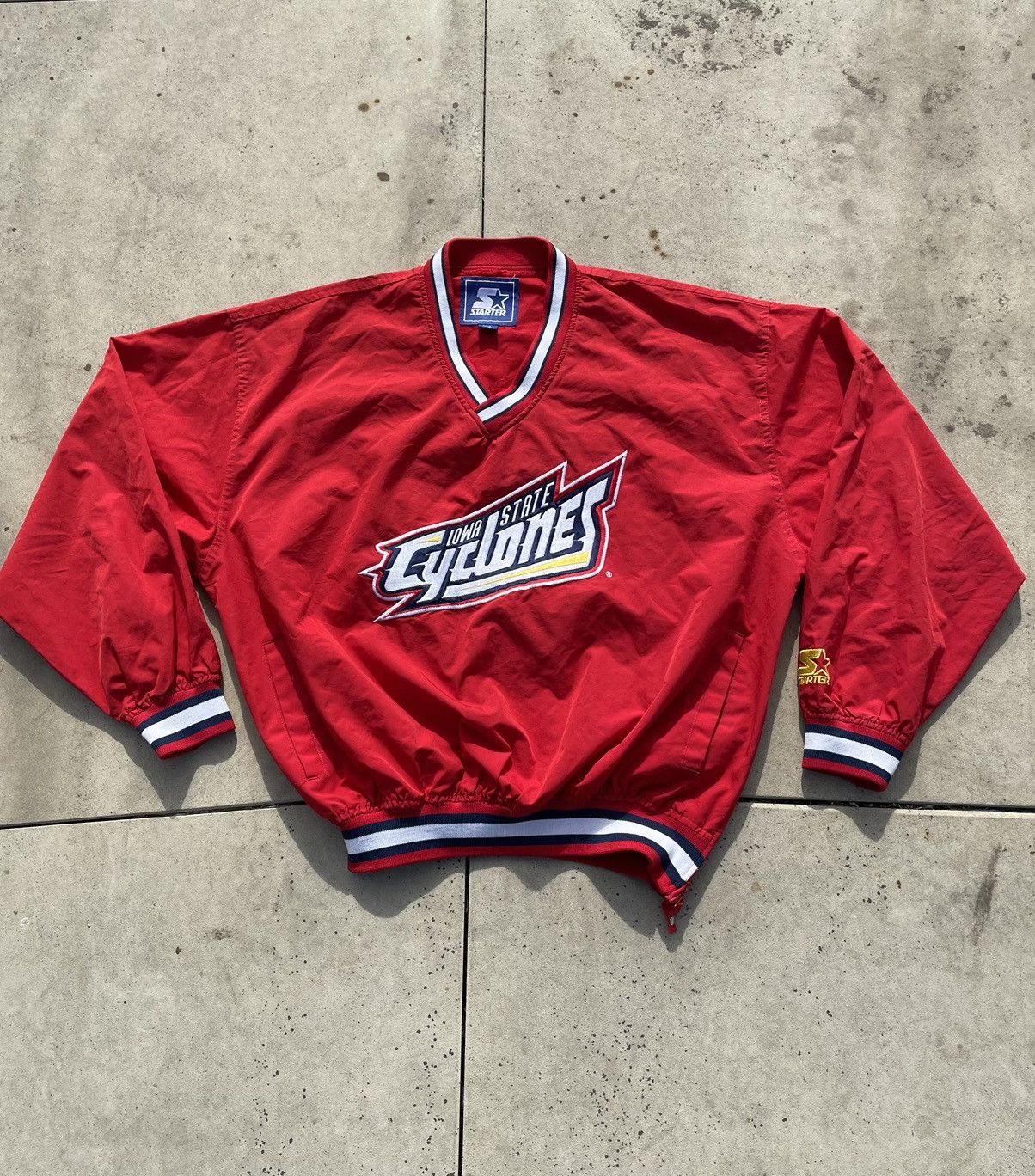 image of Iowa Cyclones Vintage Starter Nylon Sweatshirt V-Neck in Red, Men's (Size Medium)